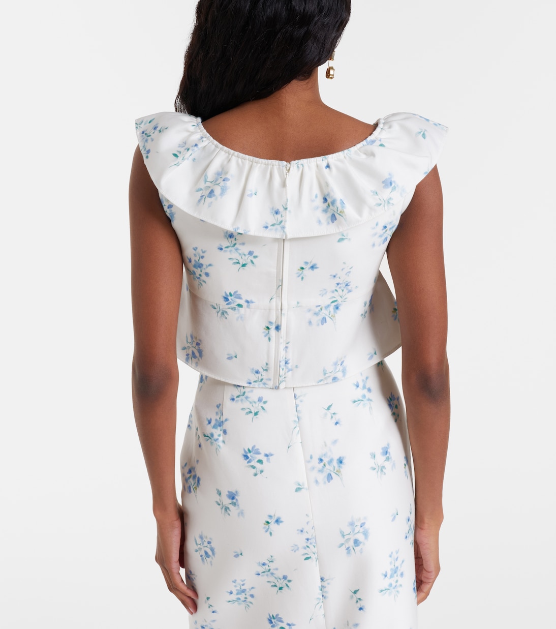 Floral ruffled cotton and silk top | Shushu/Tong