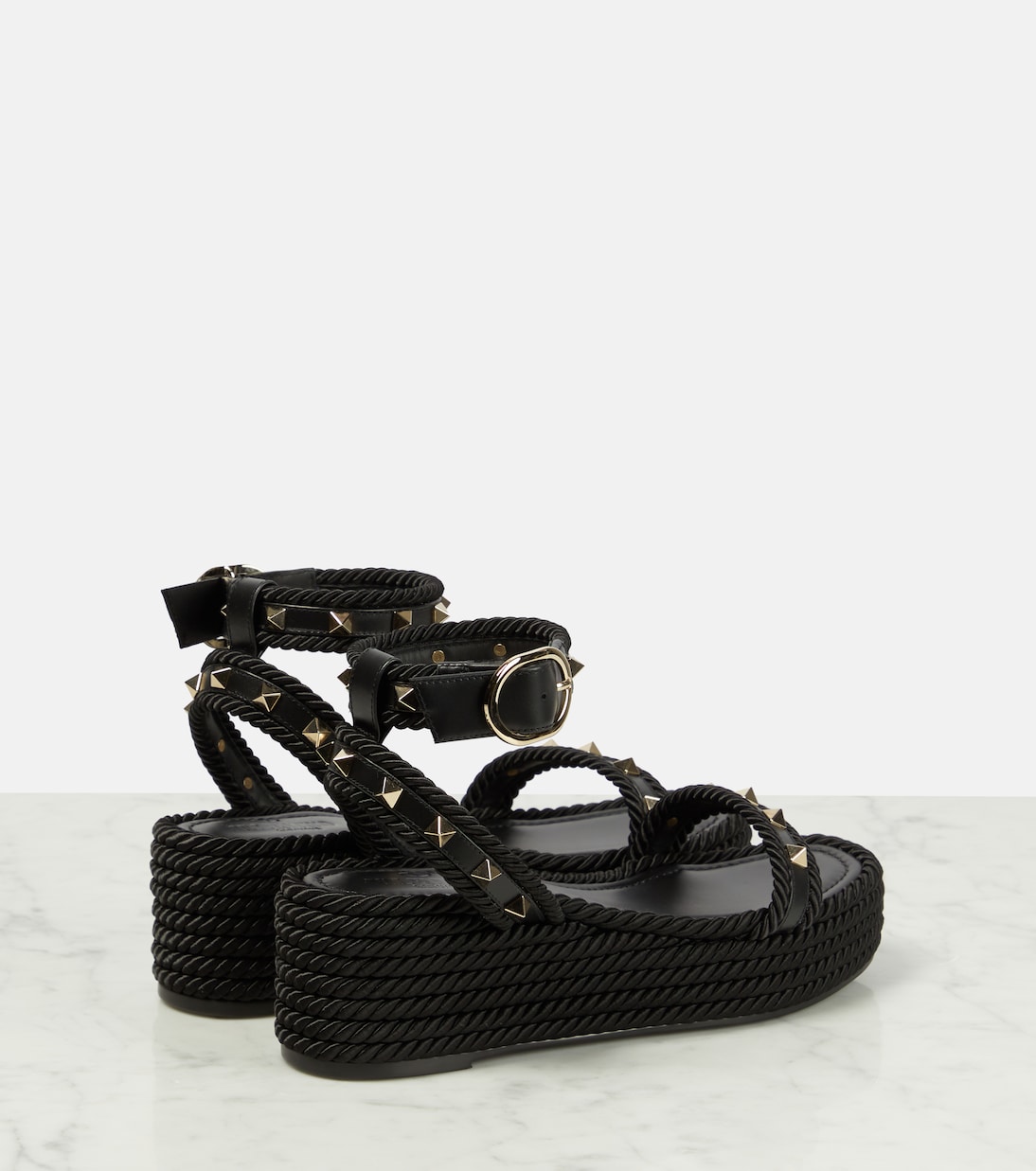 Rockstud leather espadrille wedges | Valentino Garavani