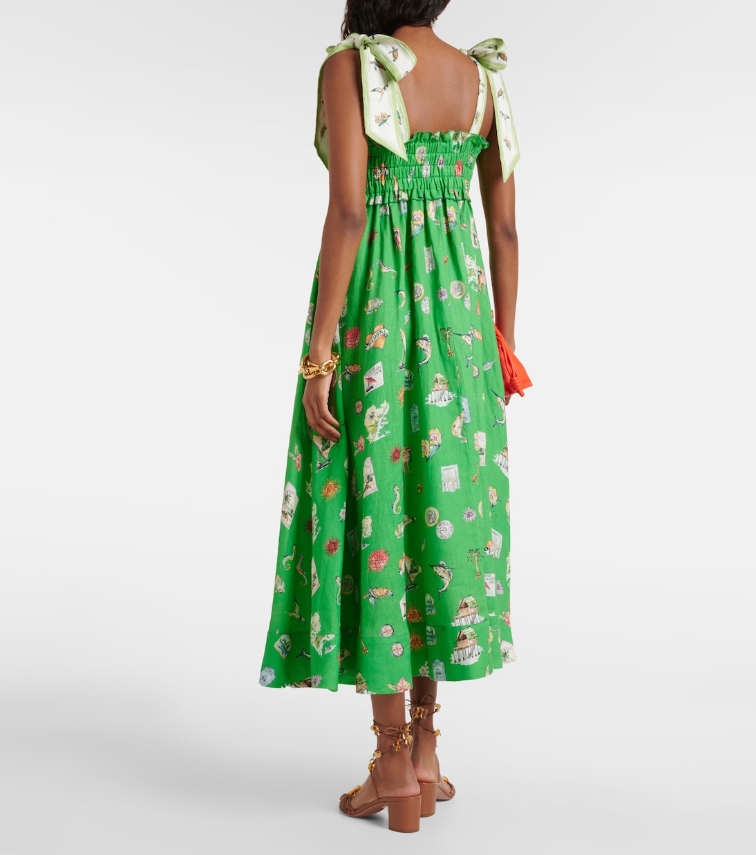 Robe midi imprimée en lin | Alémais