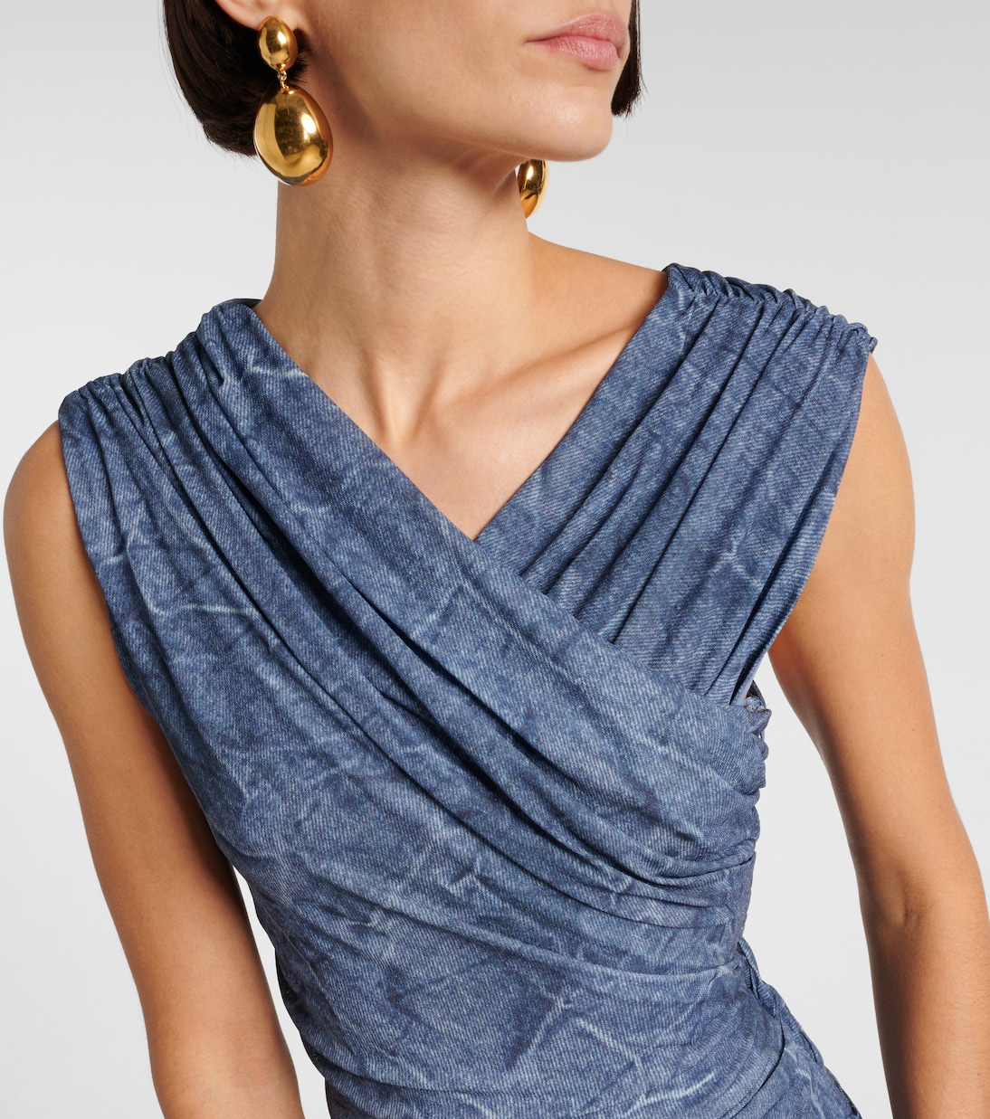 Abito lungo in mesh con stampa e ruches | Ganni