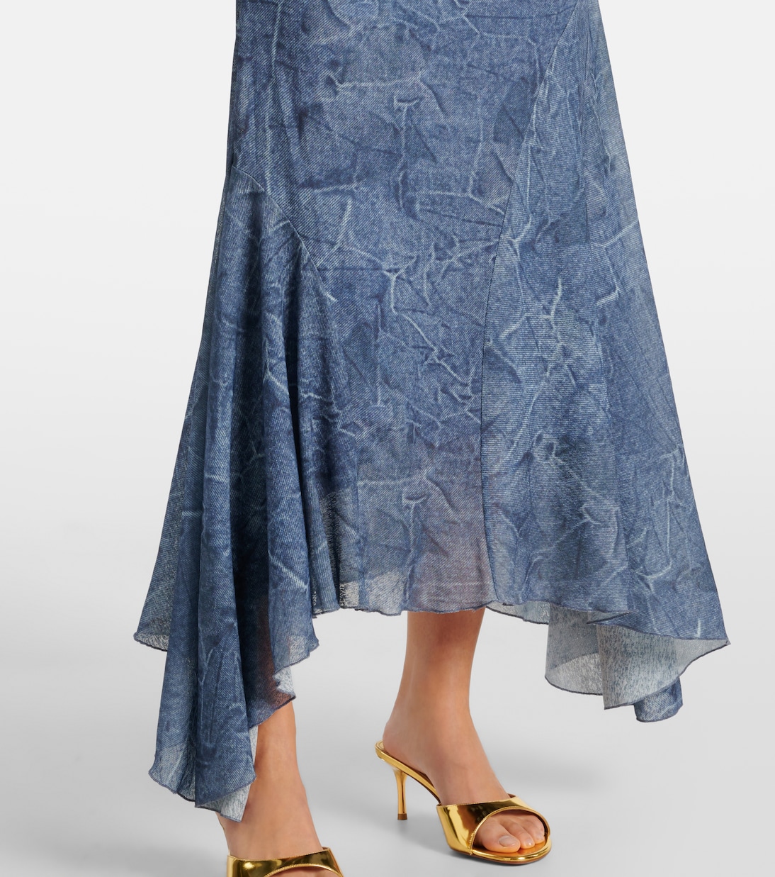 Abito lungo in mesh con stampa e ruches | Ganni