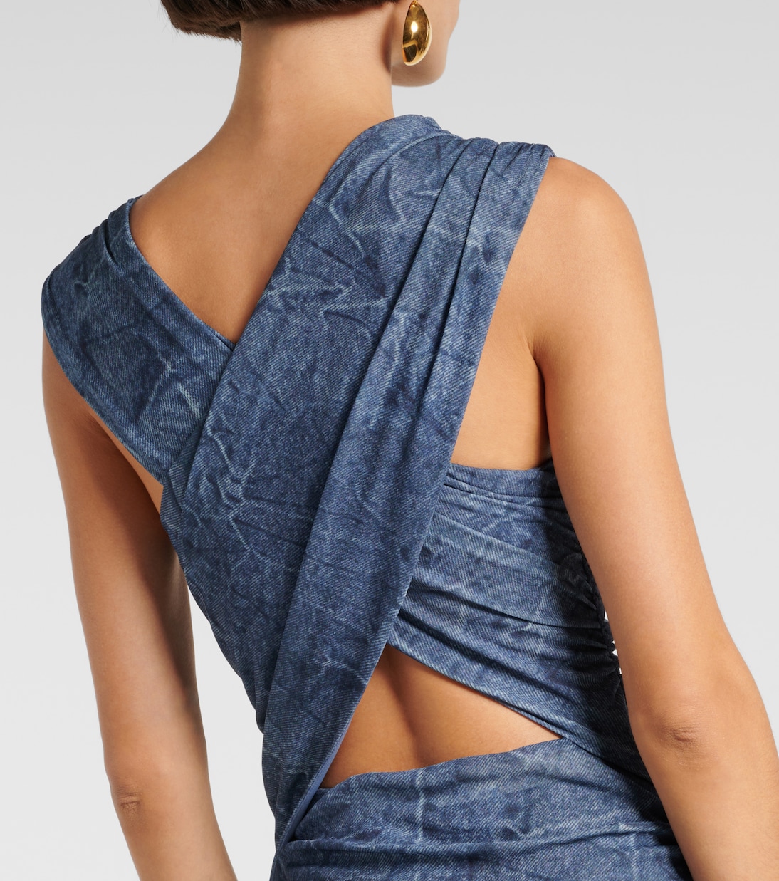 Abito lungo in mesh con stampa e ruches | Ganni