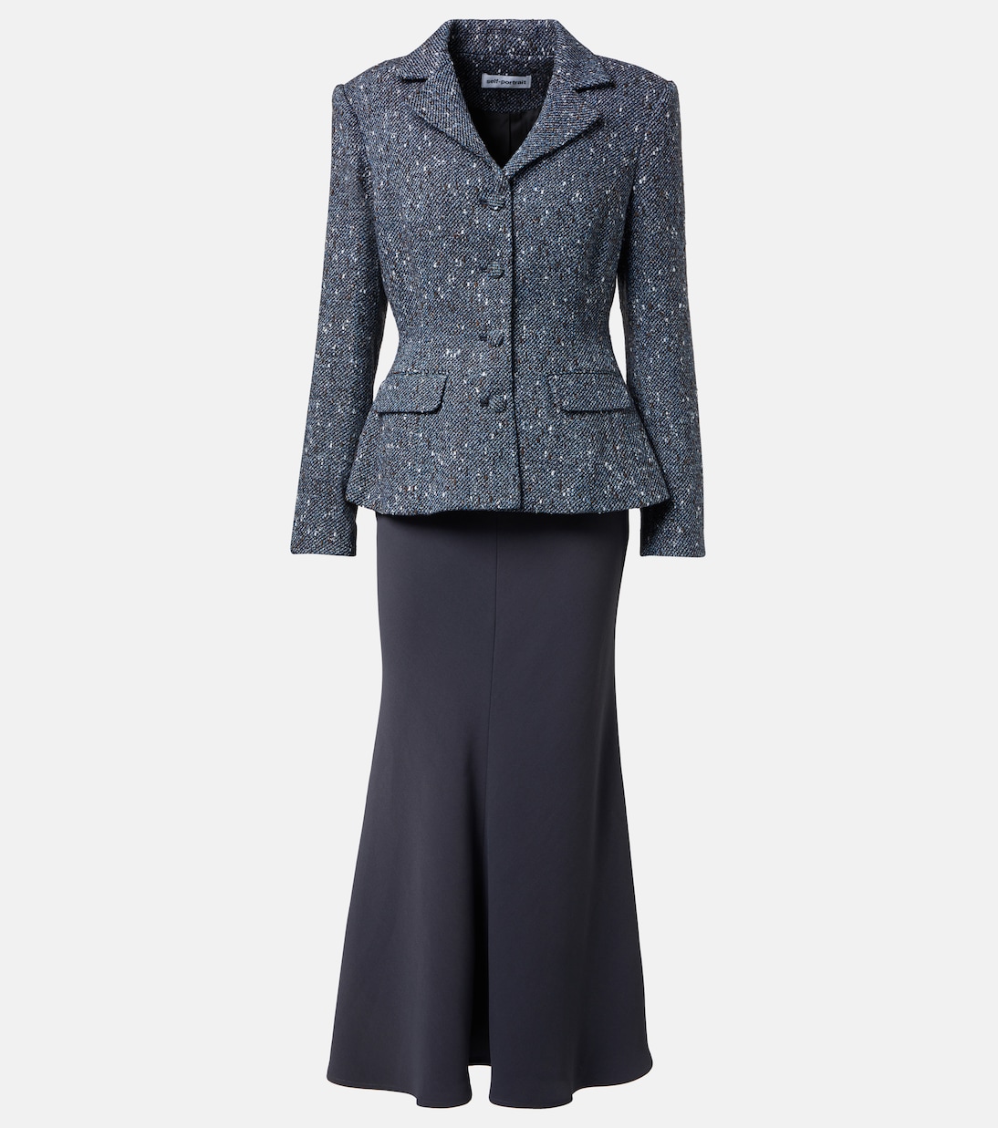 Bouclé and crêpe midi dress | Self-Portrait