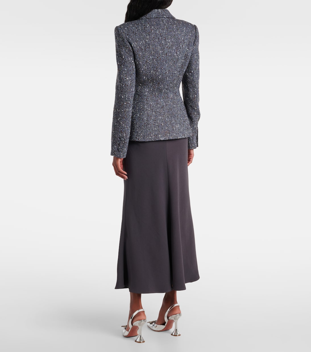 Bouclé and crêpe midi dress | Self-Portrait