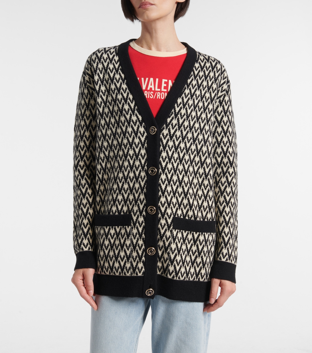 Toute La V virgin wool jacquard cardigan | Valentino