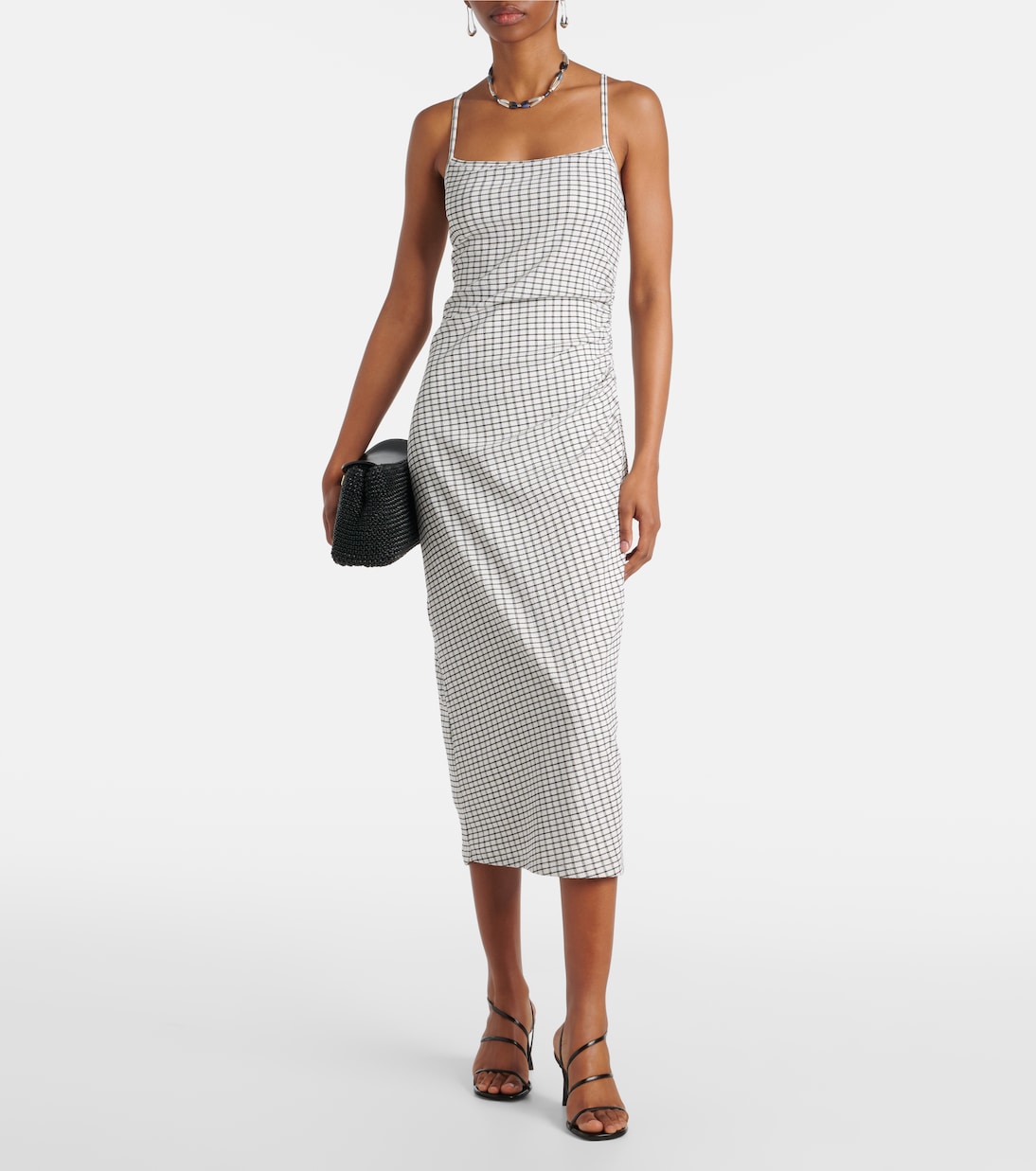 Abito midi a quadri con ruches | Vince
