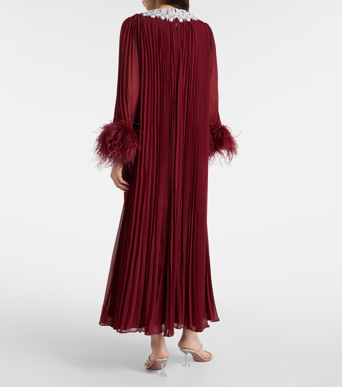 Embellished feather-trimmed chiffon maxi dress | Self-Portrait
