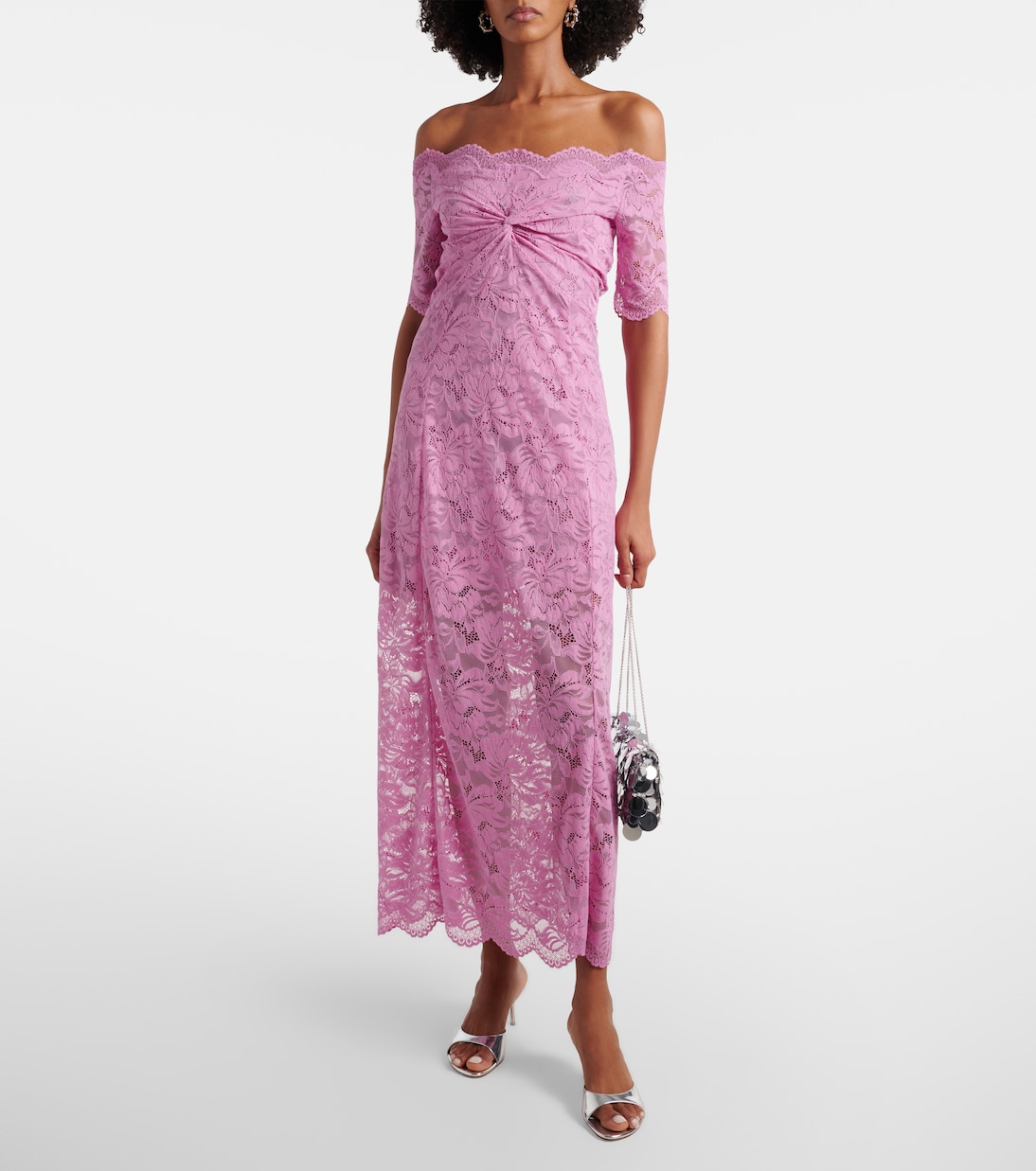 Off-Shoulder-Midikleid aus Spitze | Rabanne