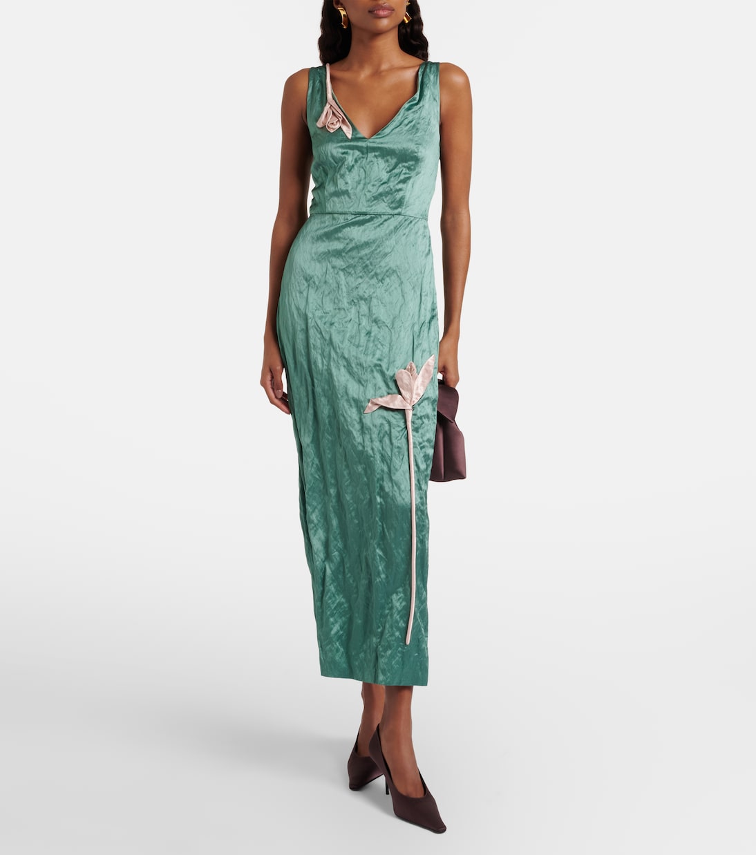Floral-appliqué satin midi dress | Erdem