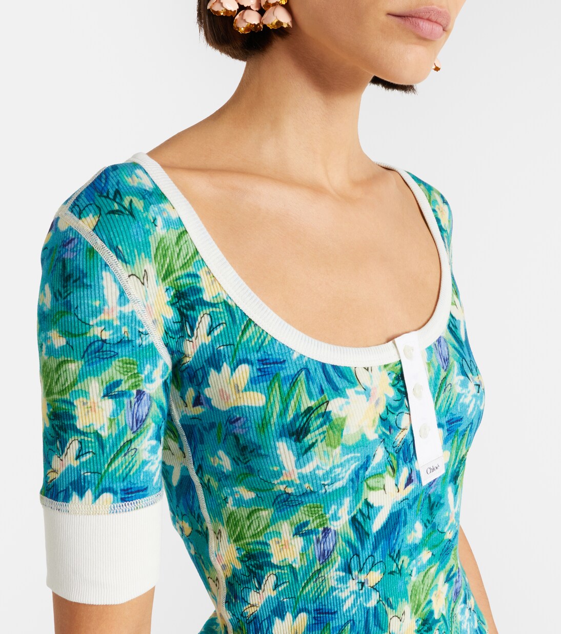 Top en coton mélangé à fleurs | Chloé