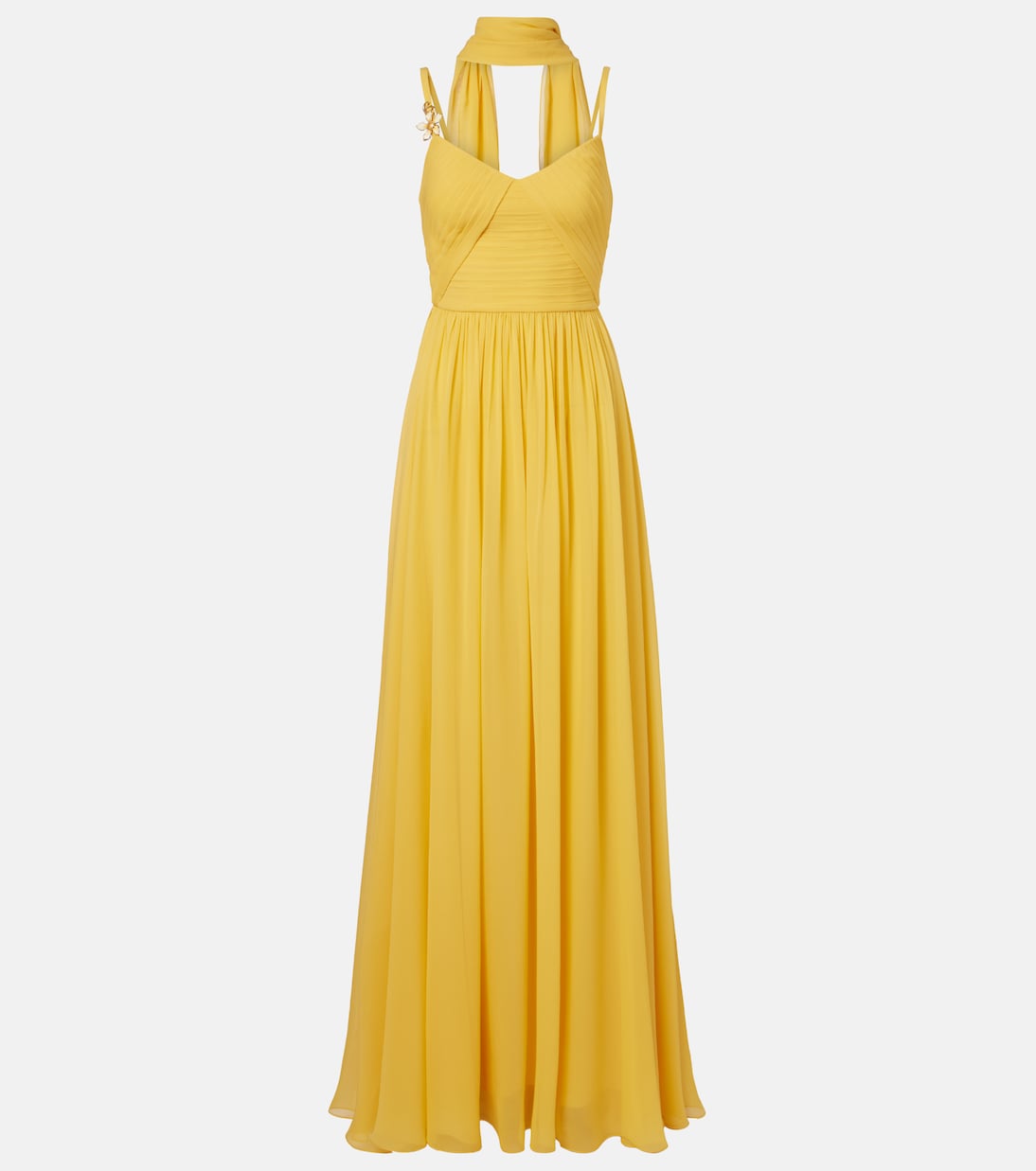 缀饰围巾细节真丝长礼服 | Elie Saab