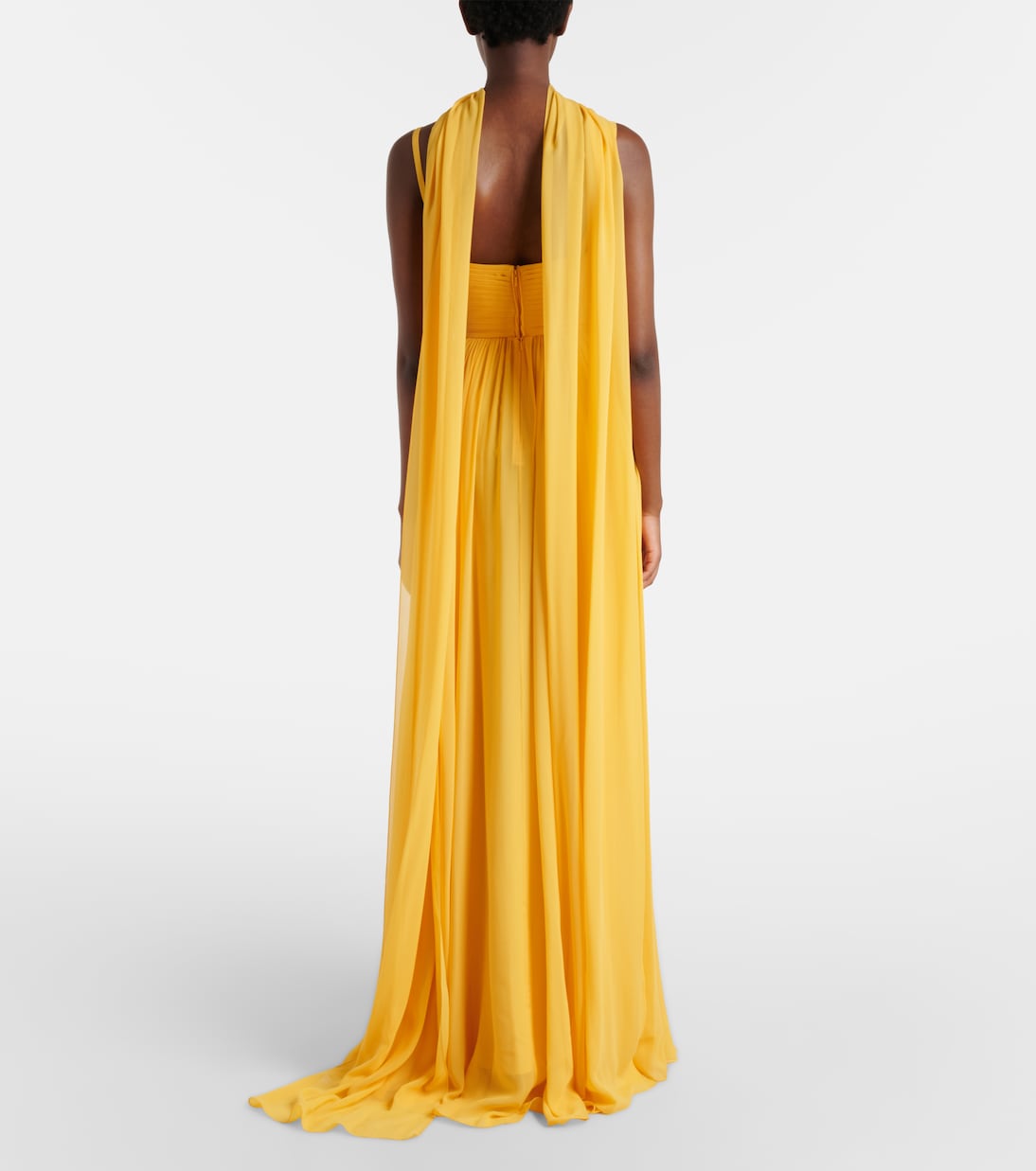 缀饰围巾细节真丝长礼服 | Elie Saab