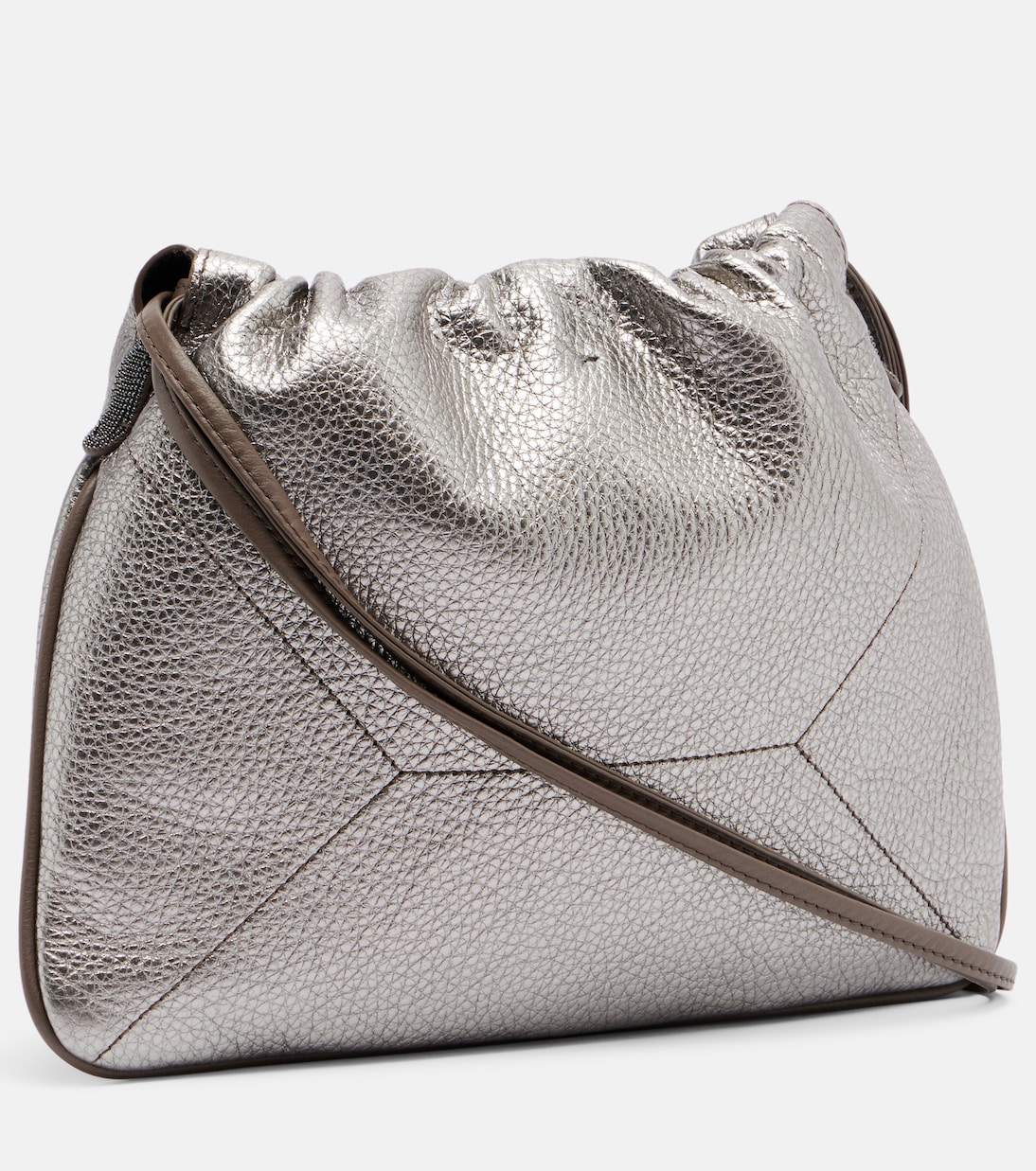 Monili Small metallic leather shoulder bag | Brunello Cucinelli