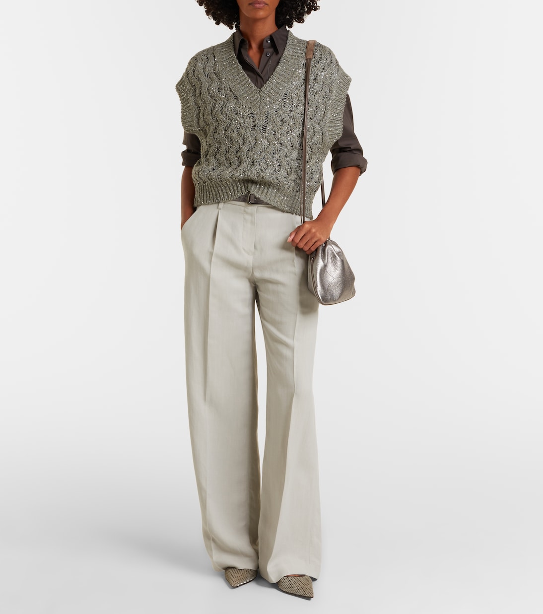 Monili Small metallic leather shoulder bag | Brunello Cucinelli