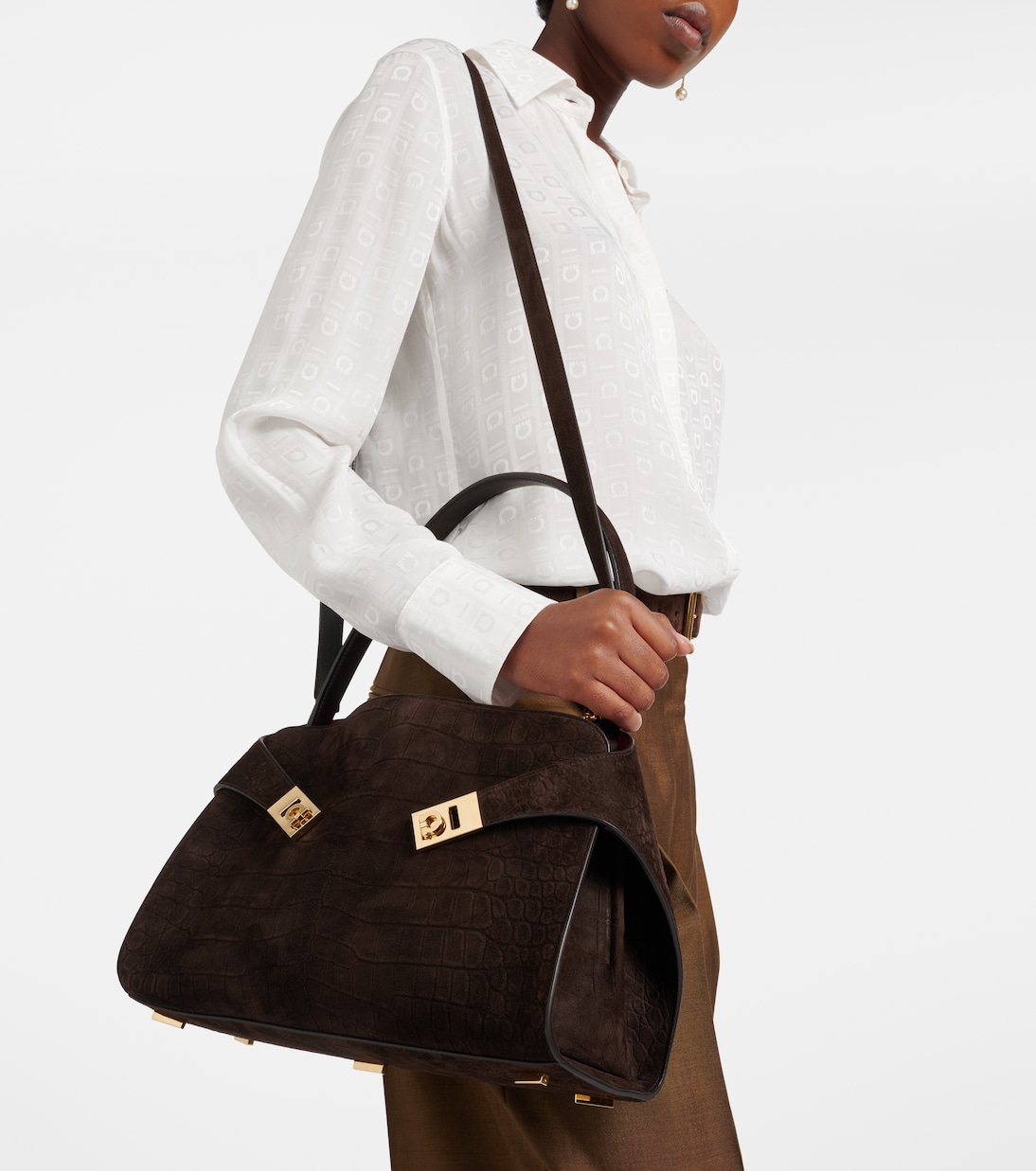 Hug Small suede shoulder bag | Ferragamo