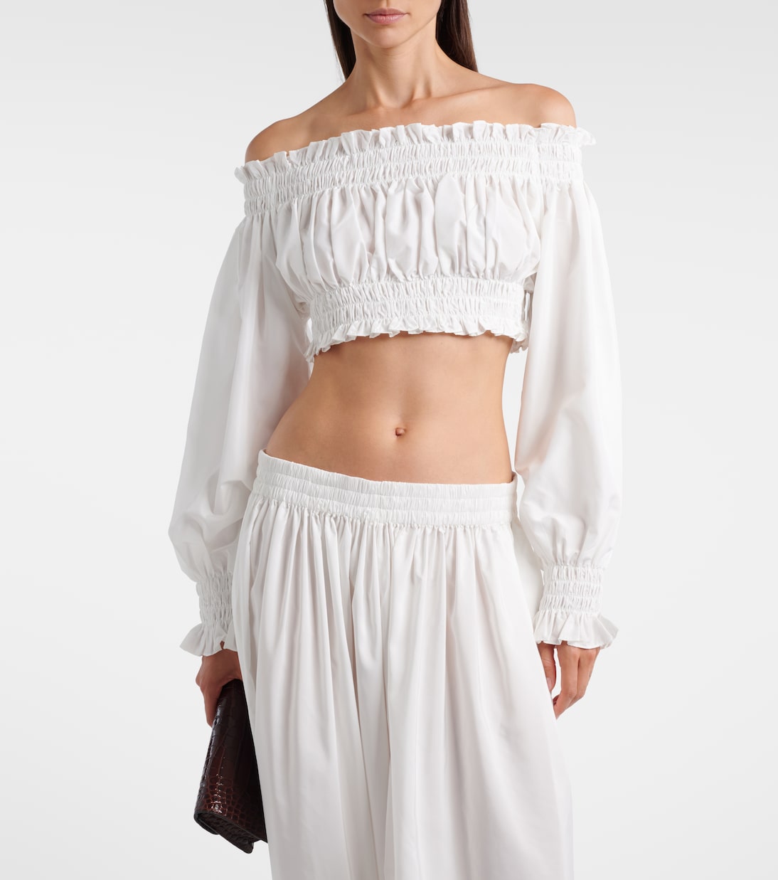 Shirred off-shoulder crop top | Norma Kamali