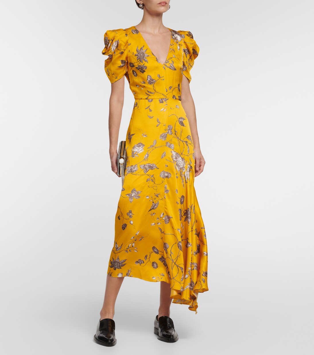 Robe midi en satin à fleurs | Erdem