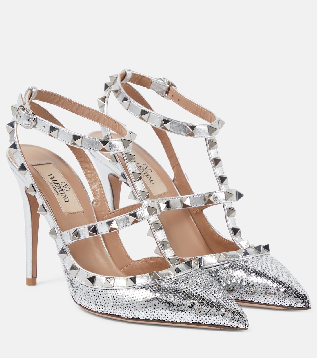 Verzierte Pumps Rockstud 100 mit Metallic-Leder | Valentino Garavani