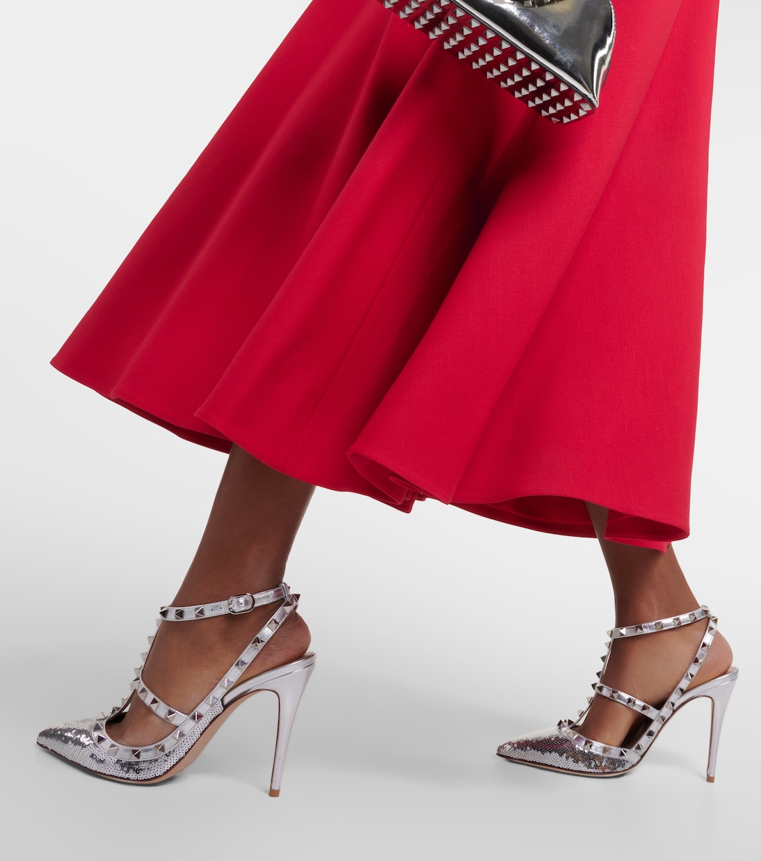 Verzierte Pumps Rockstud 100 mit Metallic-Leder | Valentino Garavani
