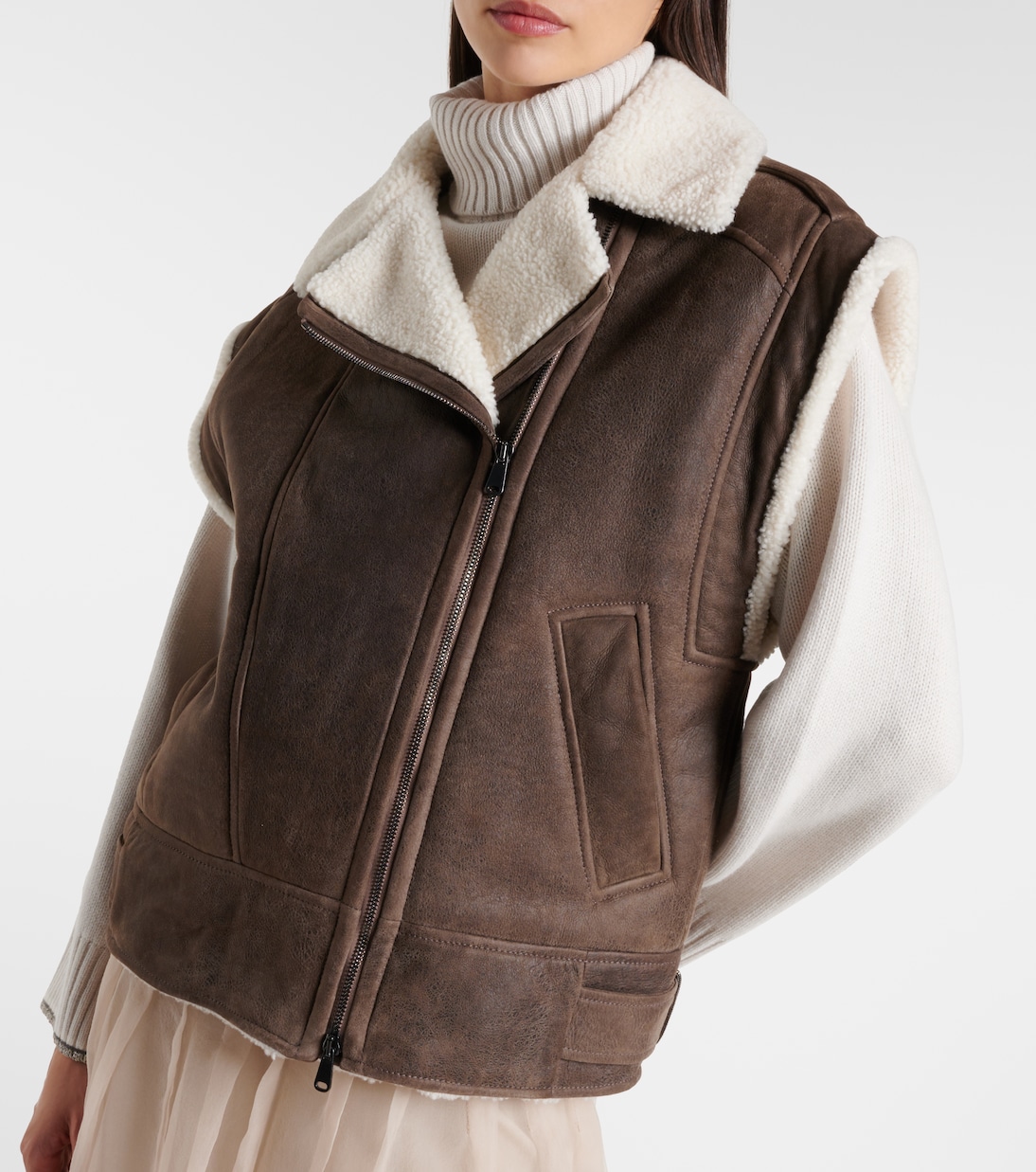 Shearling-lined leather vest | Brunello Cucinelli