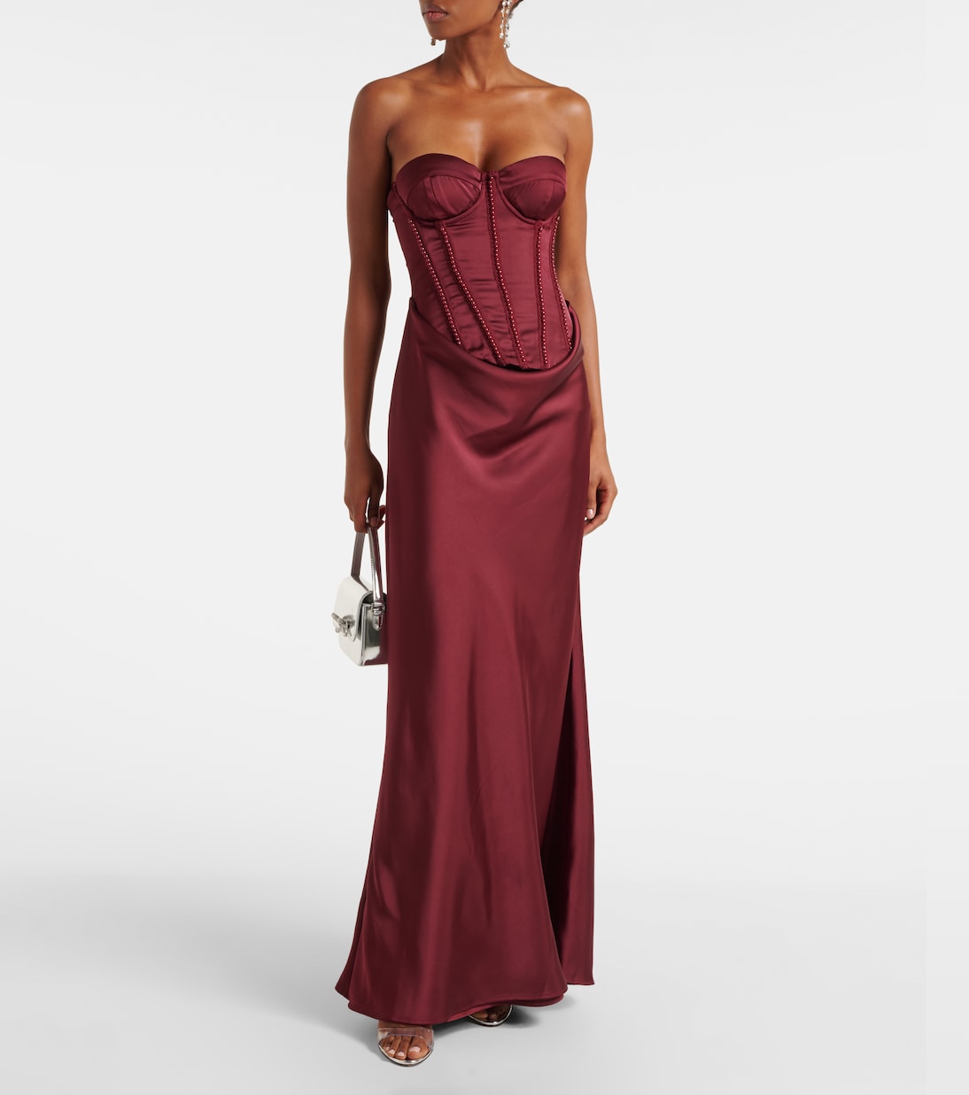 Embellished draped satin corset gown | Rotate
