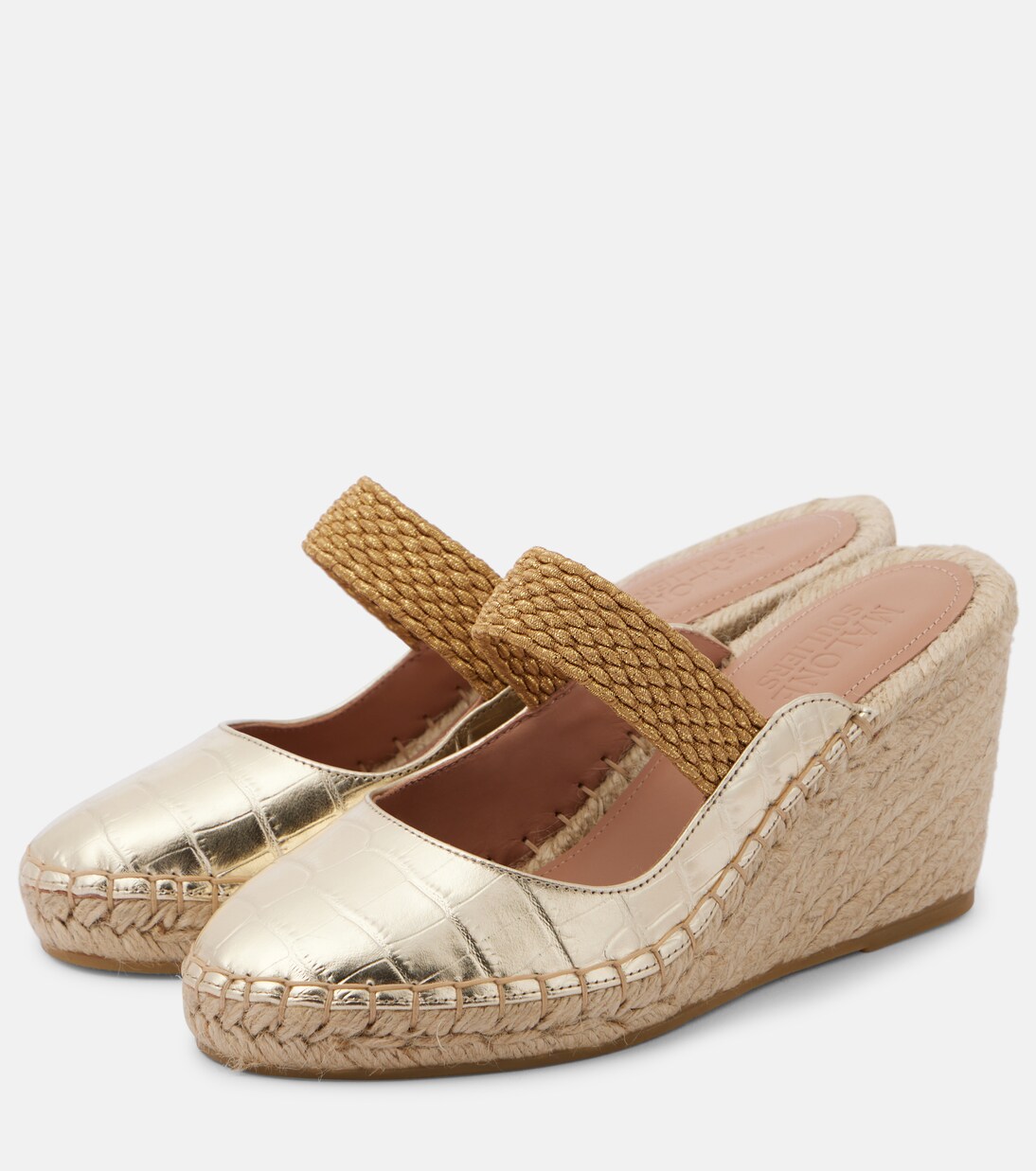 Siena 70 metallic leather espadrille wedges | Malone Souliers