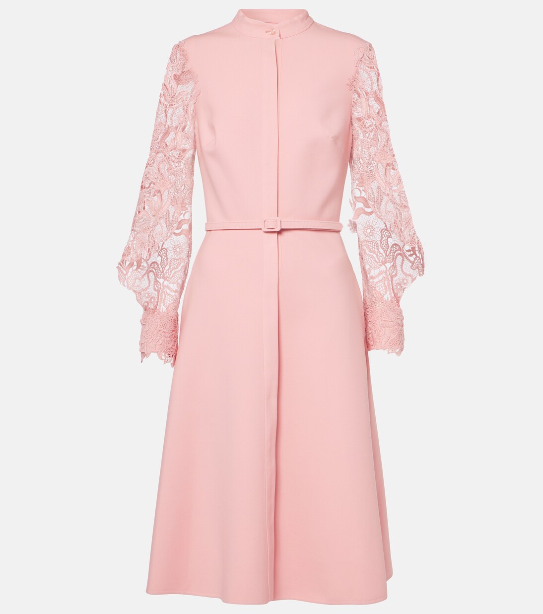 Guipure lace-trimmed wool-blend midi dress | Oscar de la Renta