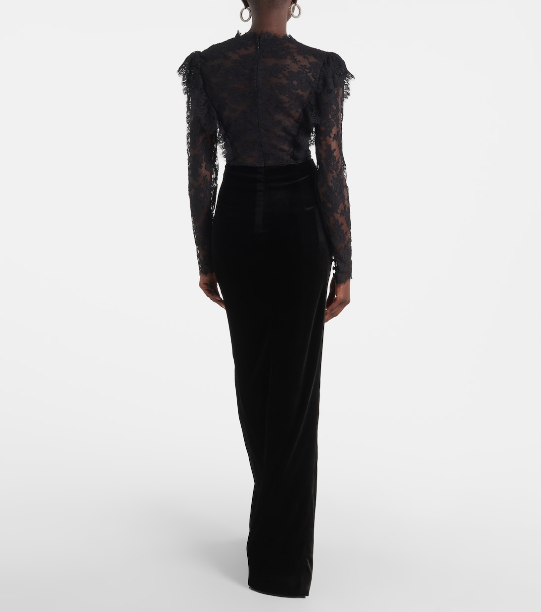 Robe longue en dentelle et velours | Alessandra Rich