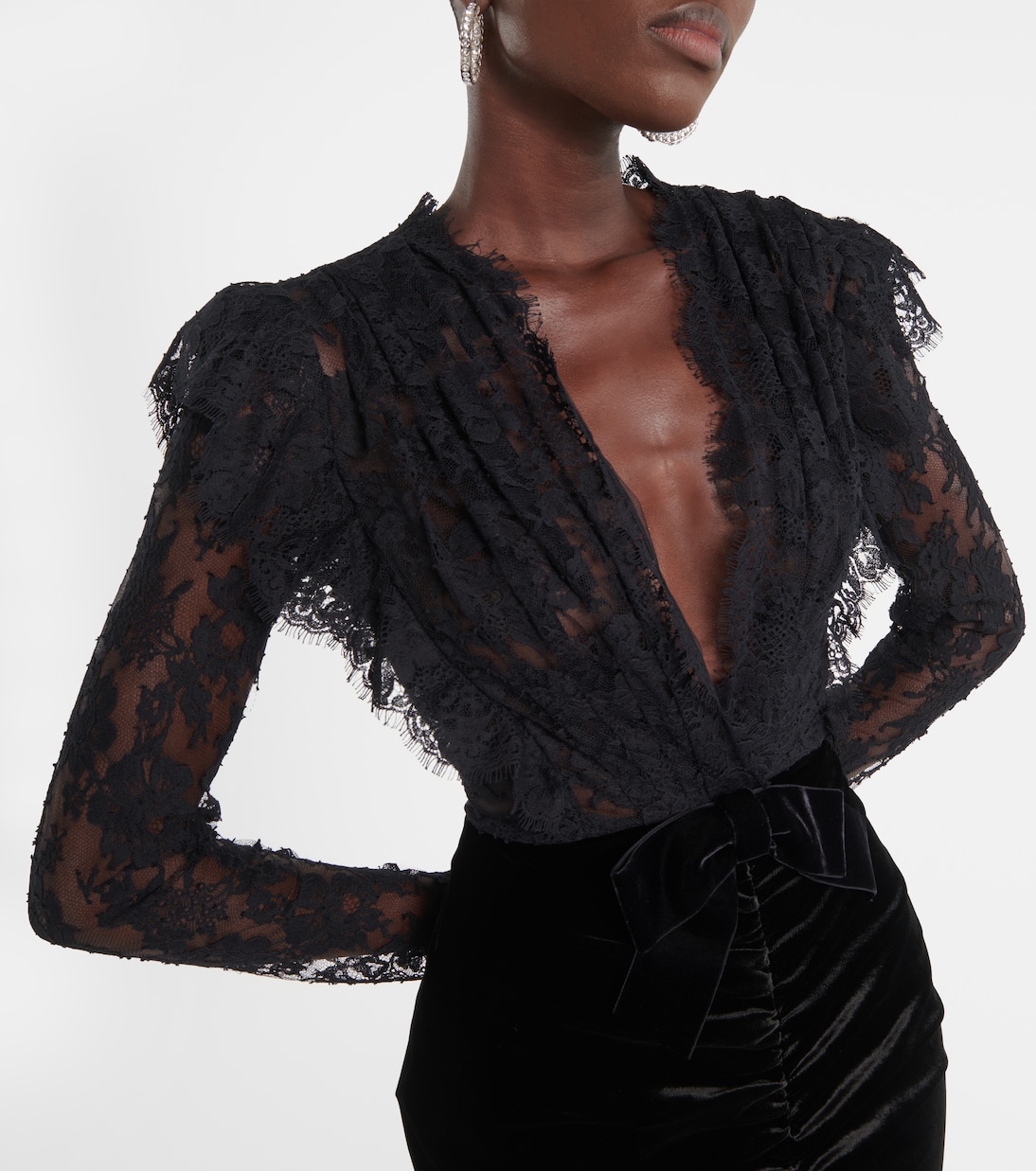 Robe longue en dentelle et velours | Alessandra Rich