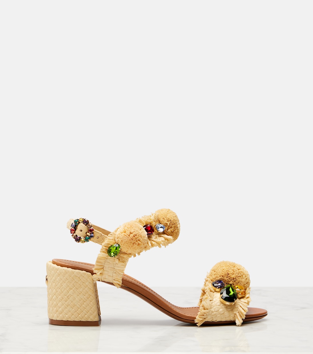 Embellished raffia-effect sandals  | Dolce&Gabbana