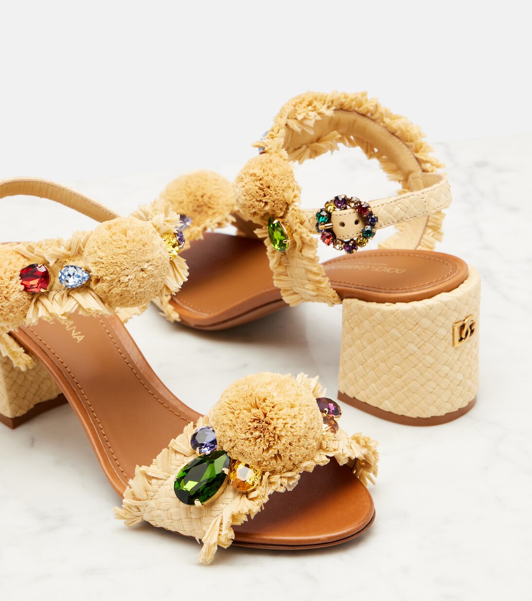 Embellished raffia-effect sandals  | Dolce&Gabbana