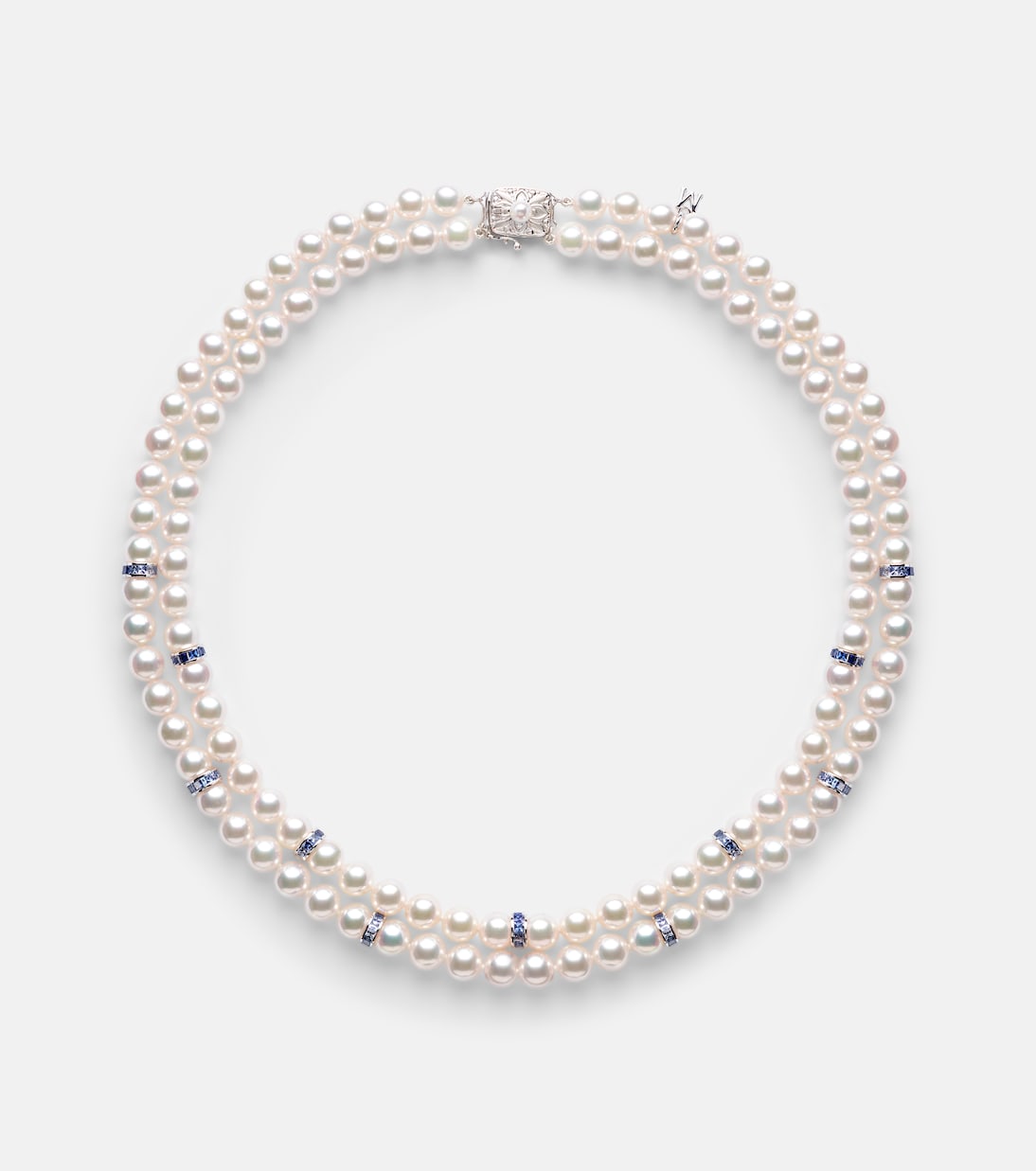18kt white gold necklace with Akoya pearls and sapphires | Mikimoto