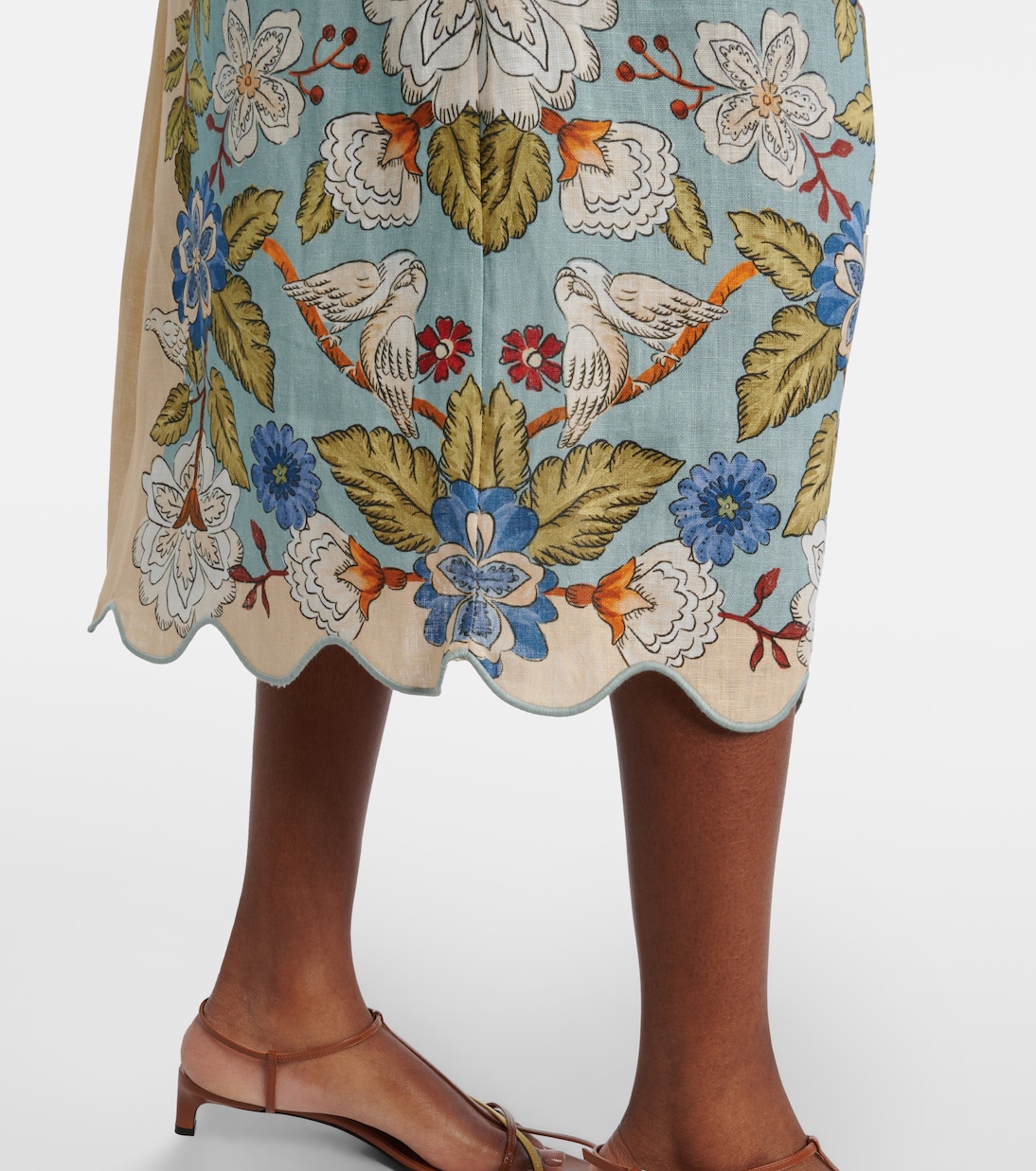 Falda midi de lino festoneada floral | Farm Rio