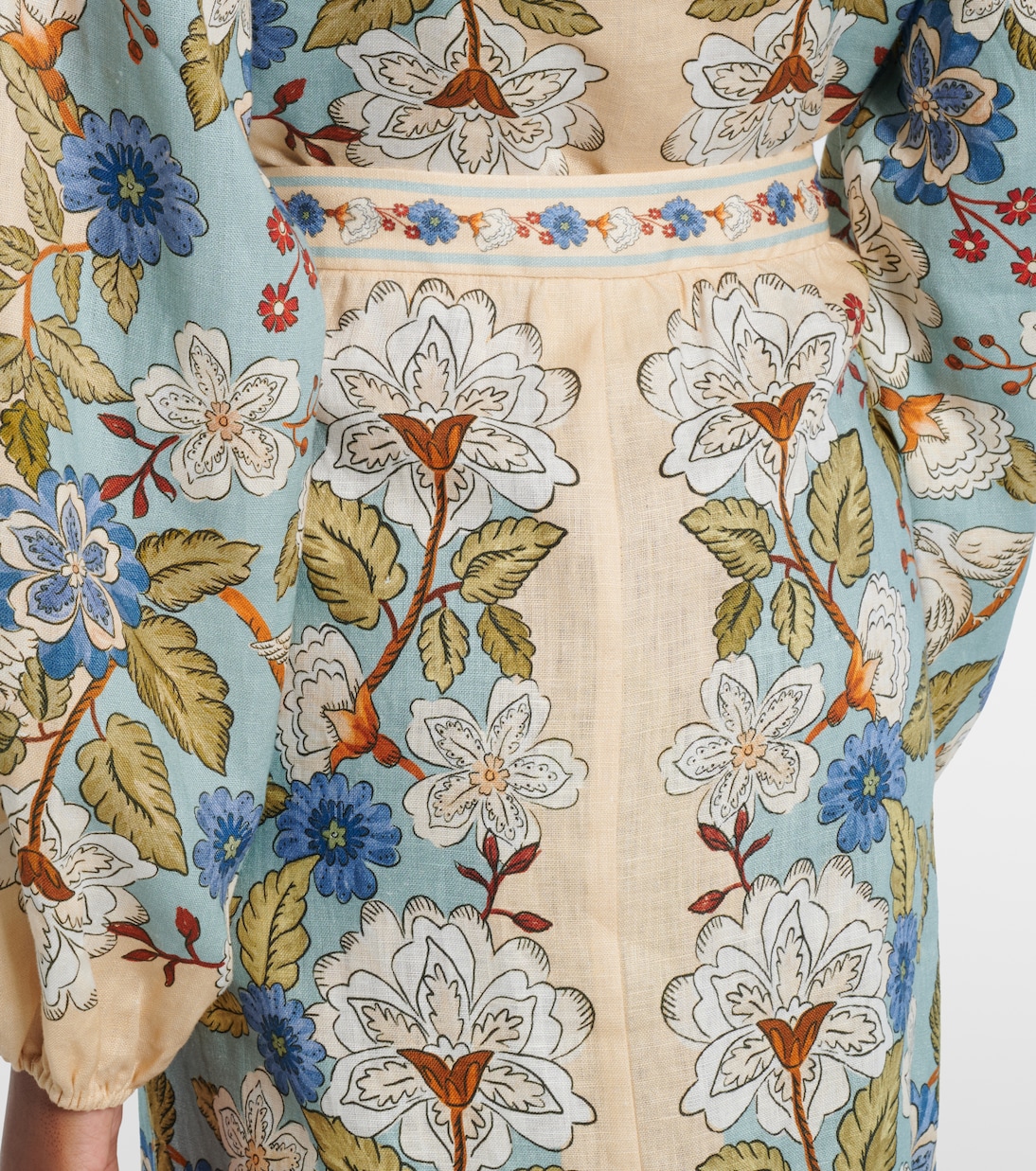 Falda midi de lino festoneada floral | Farm Rio