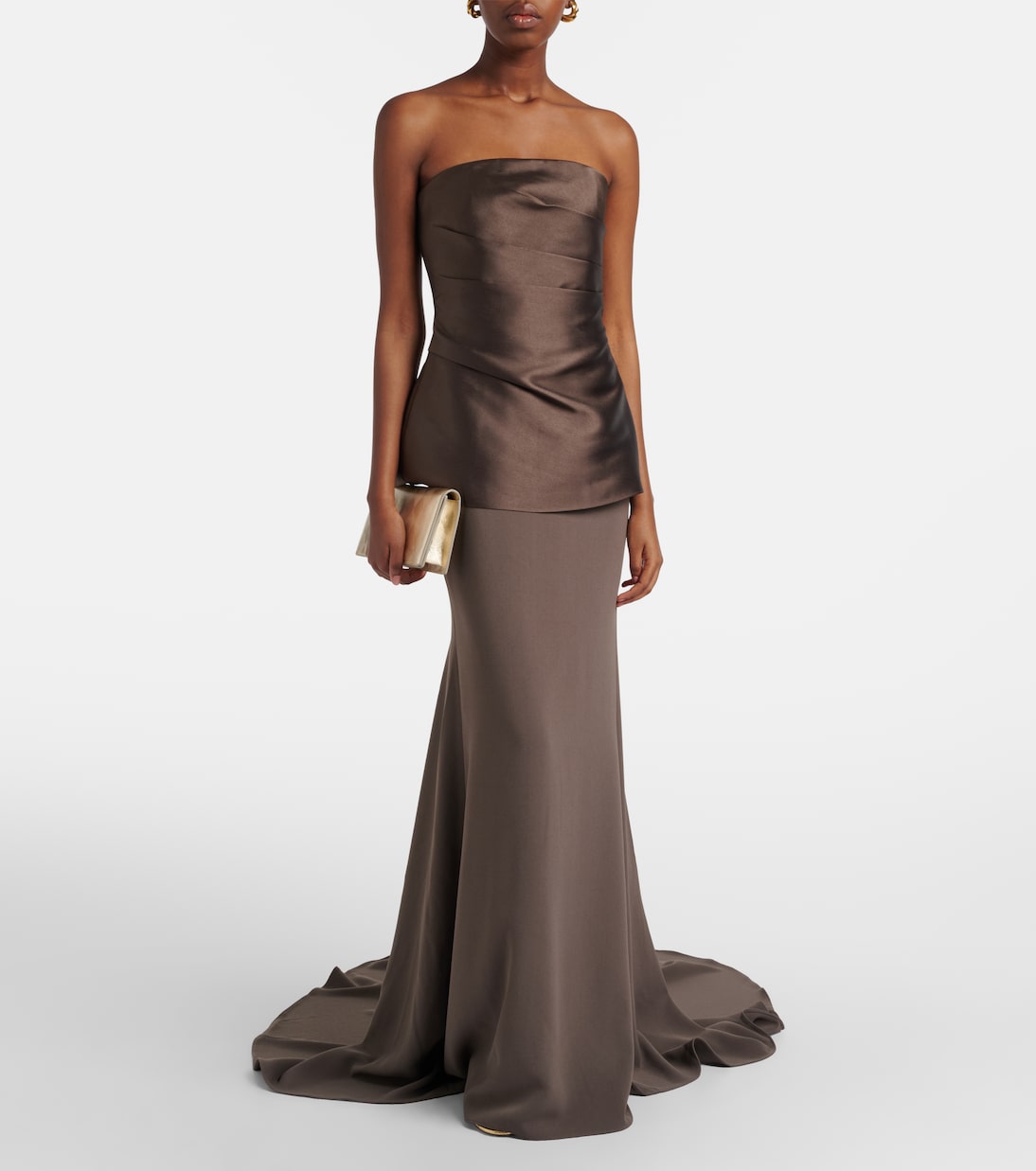 Alia strapless satin and crêpe gown | Solace London