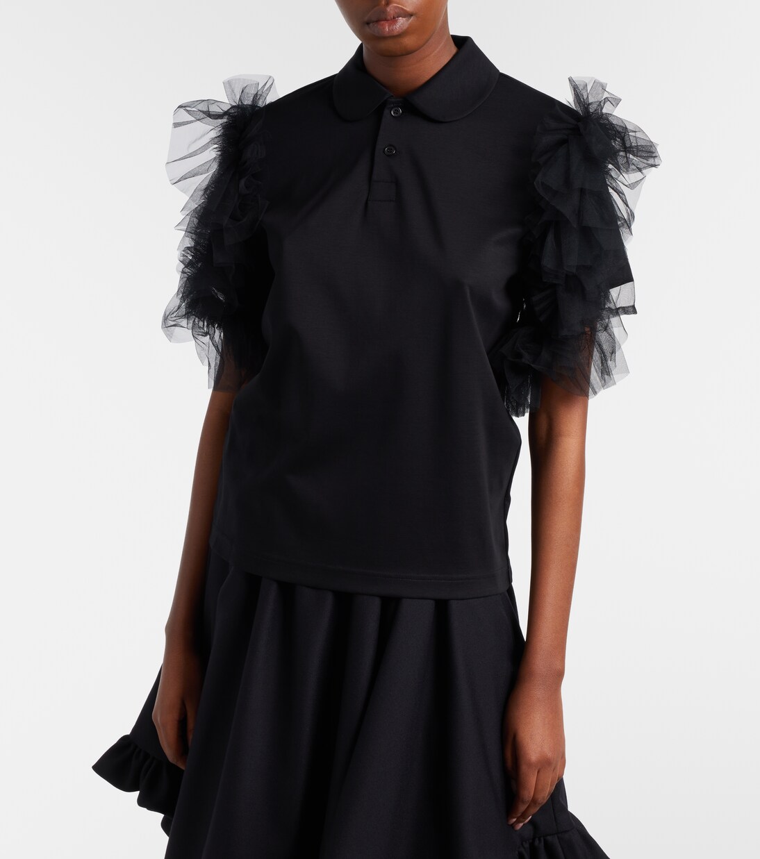 Tulle-trimmed cotton polo shirt | Noir Kei Ninomiya