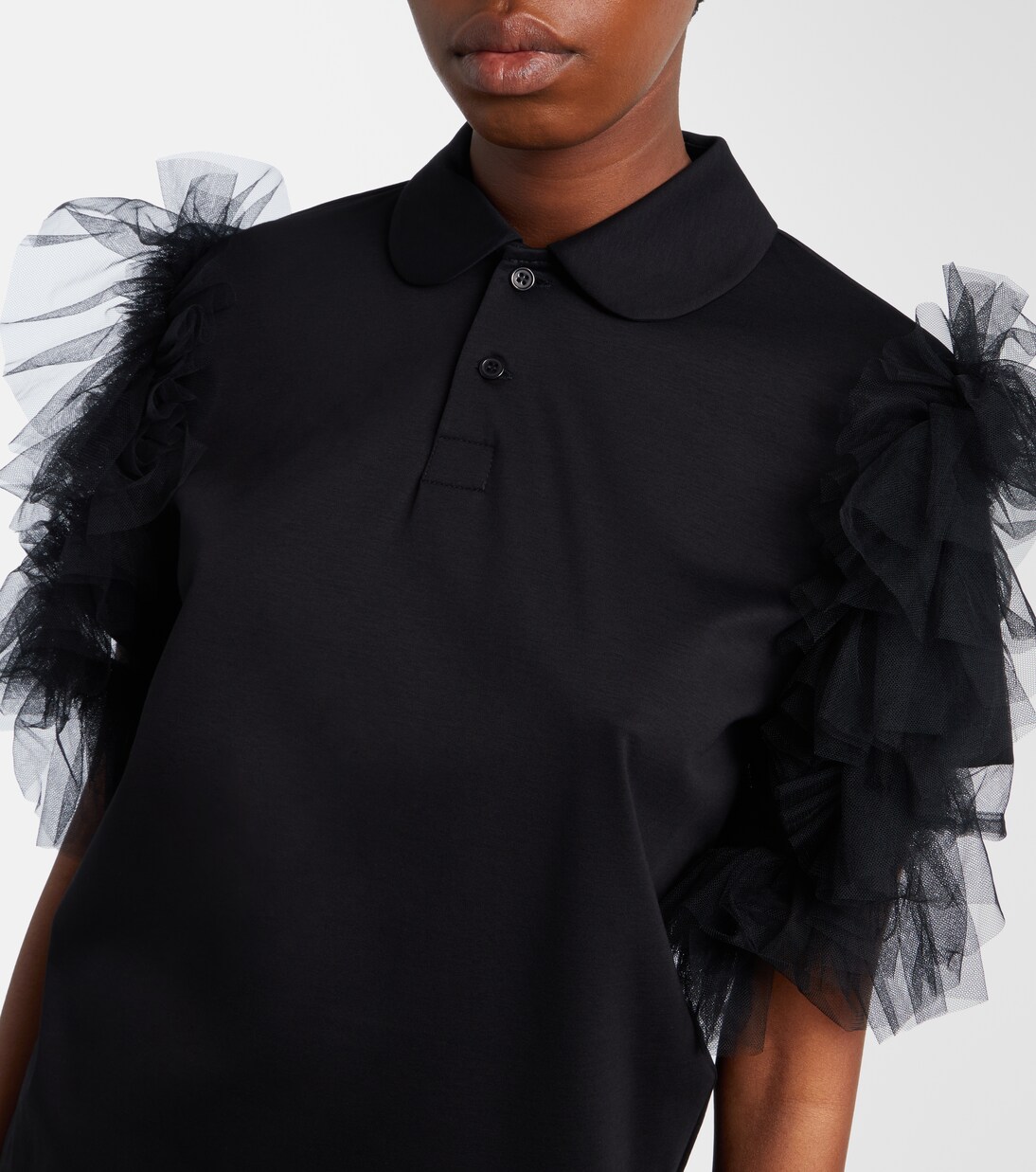 Tulle-trimmed cotton polo shirt | Noir Kei Ninomiya