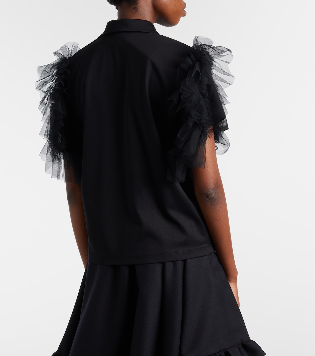 Tulle-trimmed cotton polo shirt | Noir Kei Ninomiya