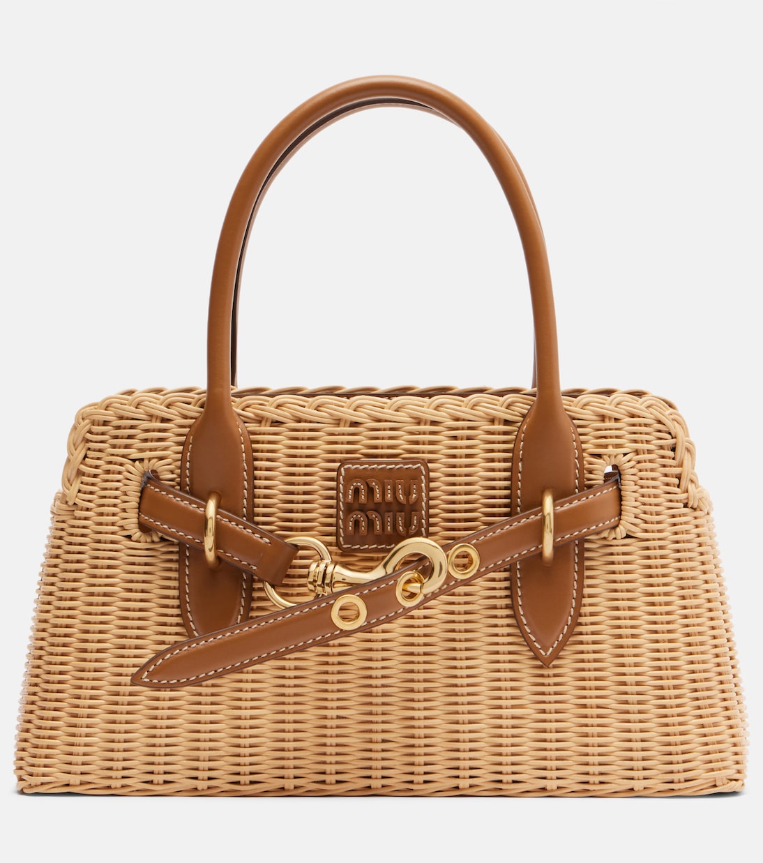 Aventure Tasche aus Raffiabast mit Lederbesatz | Miu Miu
