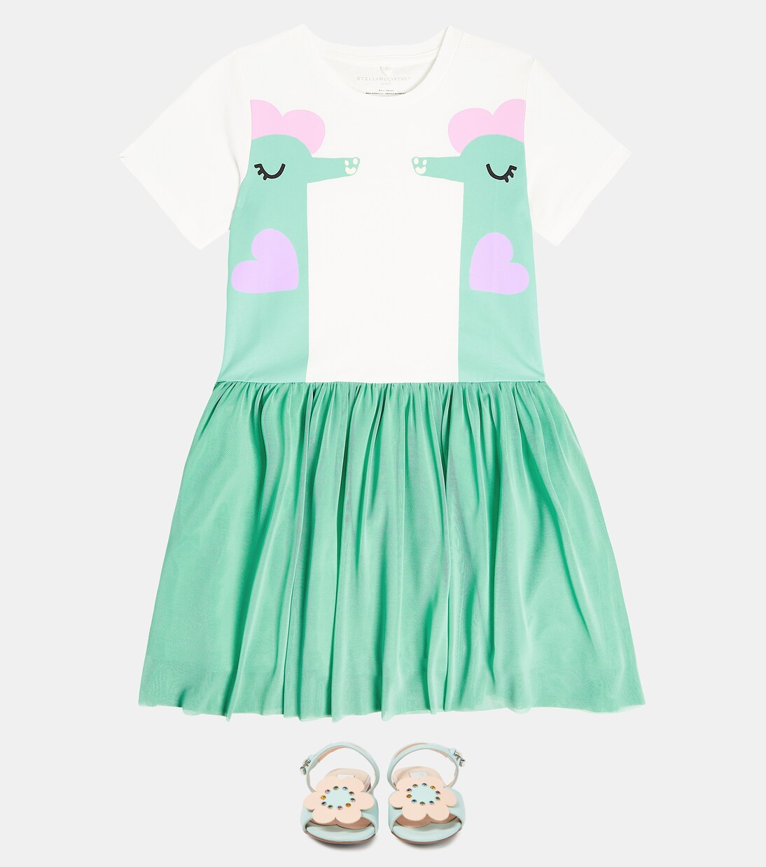 Vestido de algodón con ribete de tul | Stella McCartney Kids