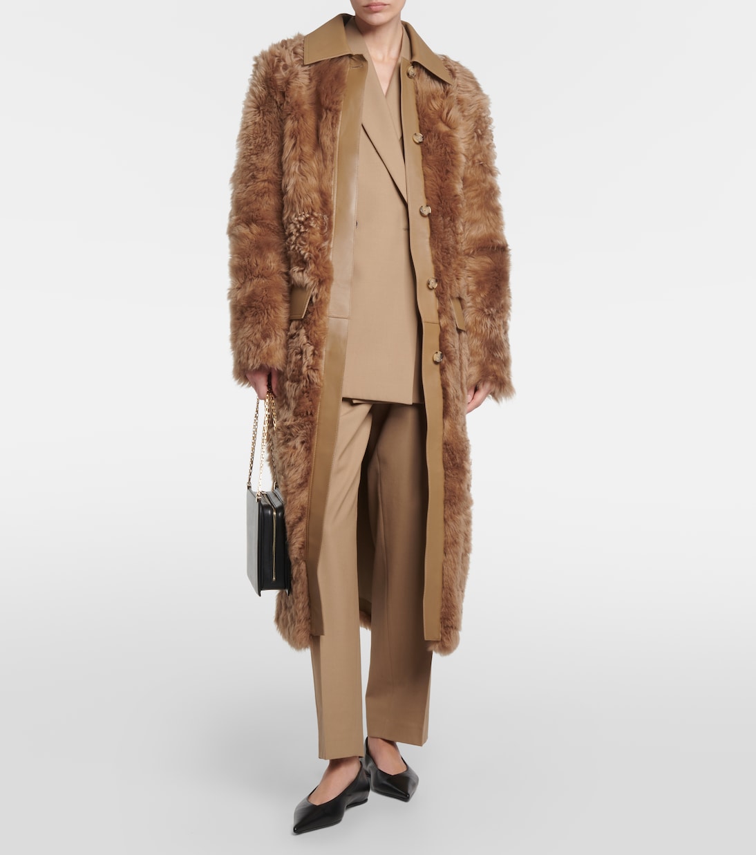 Leather-trimmed shearling coat | Toteme