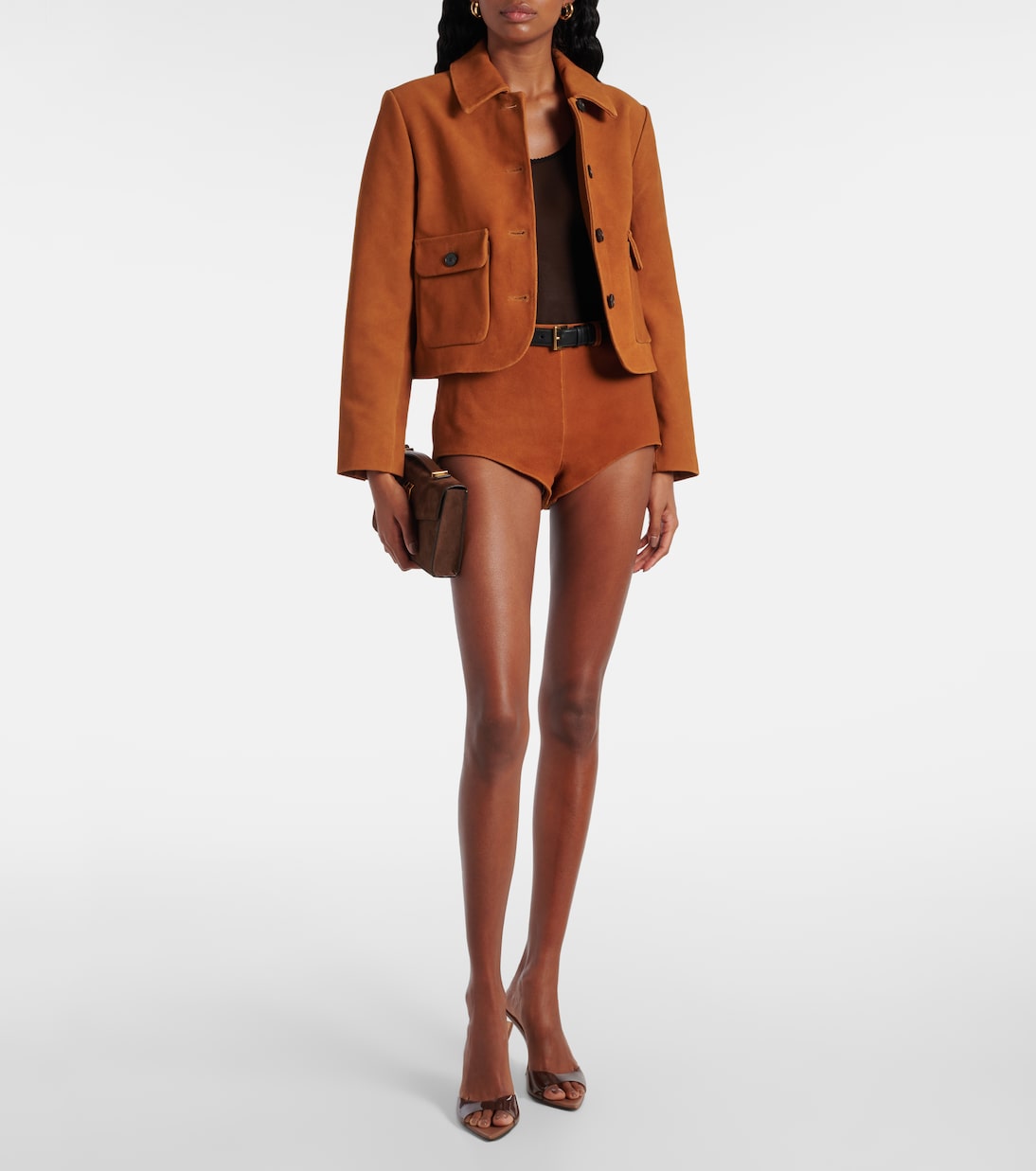 High-Rise Shorts aus Veloursleder | Self-Portrait