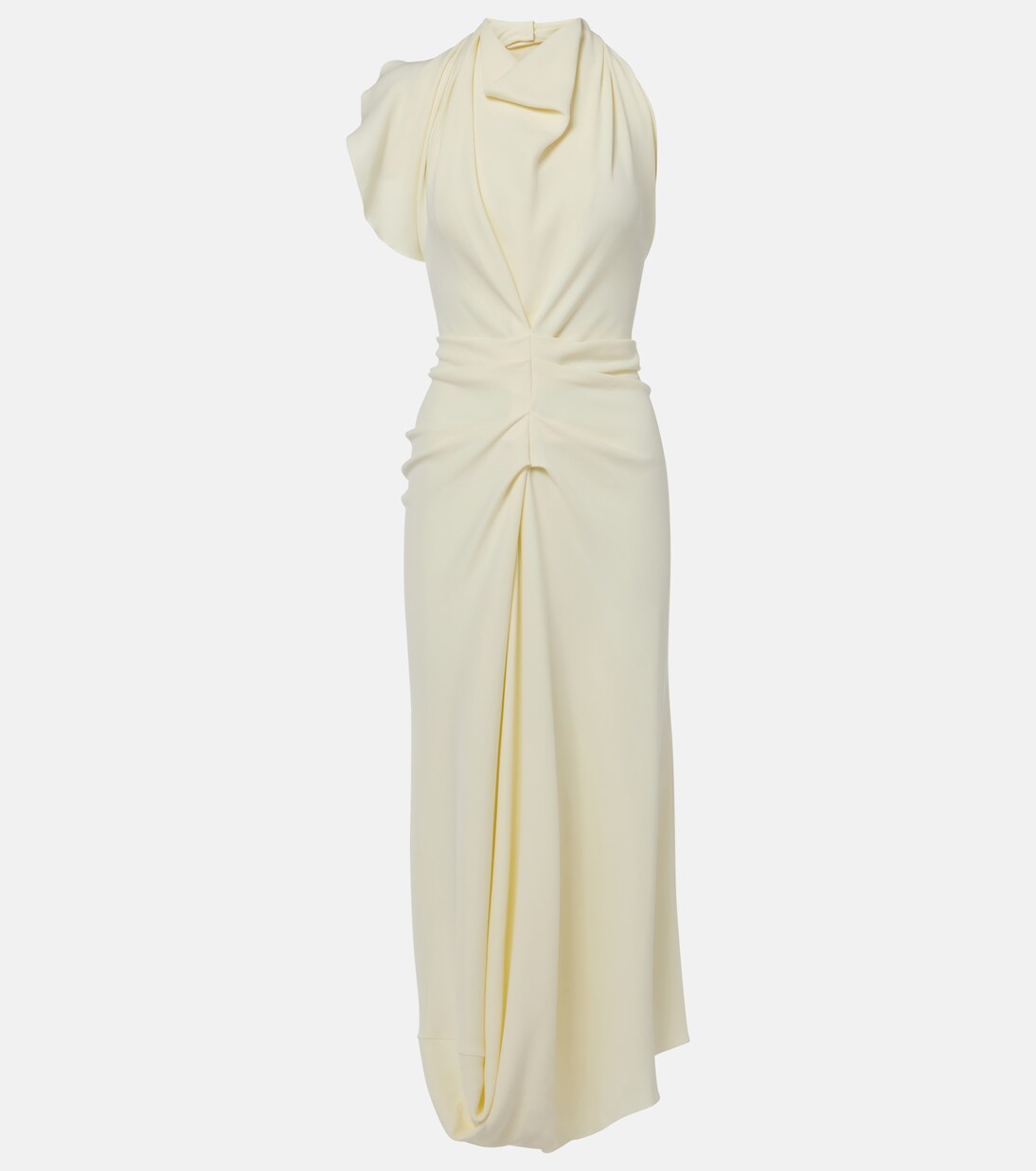 Gathered satin crepe midi dress | Victoria Beckham