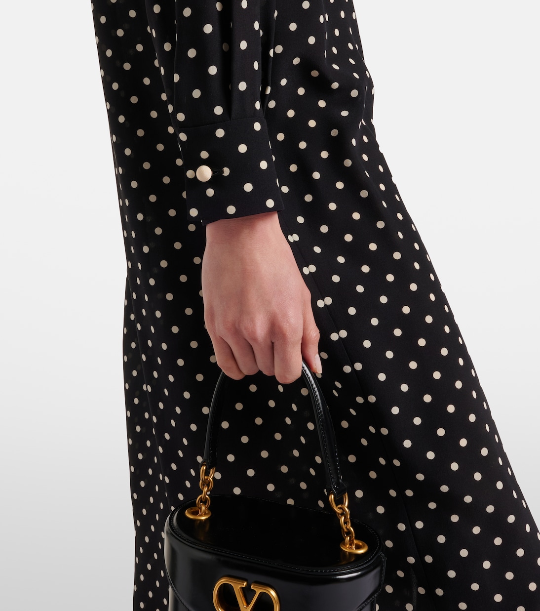 Abito chemisier in seta con pizzo a pois | Valentino