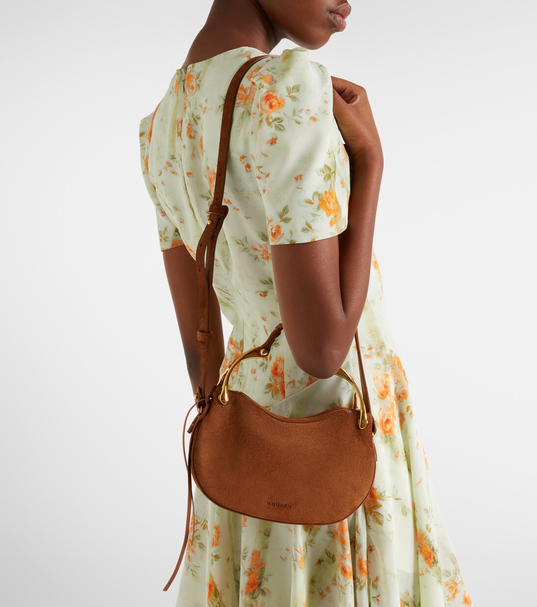 Henkeltasche Wishbone Mini aus Veloursleder | McQueen
