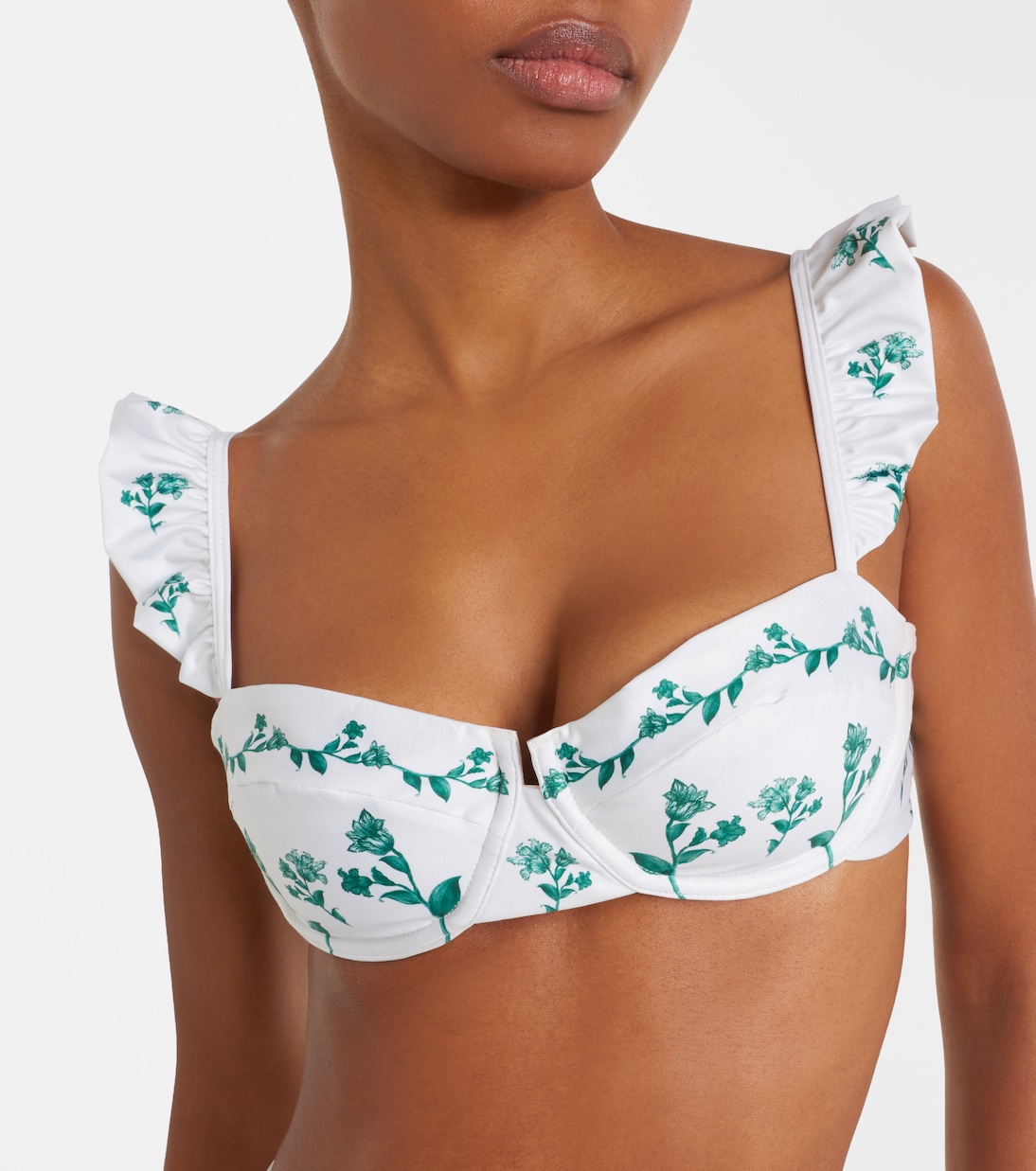 Kiwi花卉荷叶边比基尼上装 | Agua by Agua Bendita