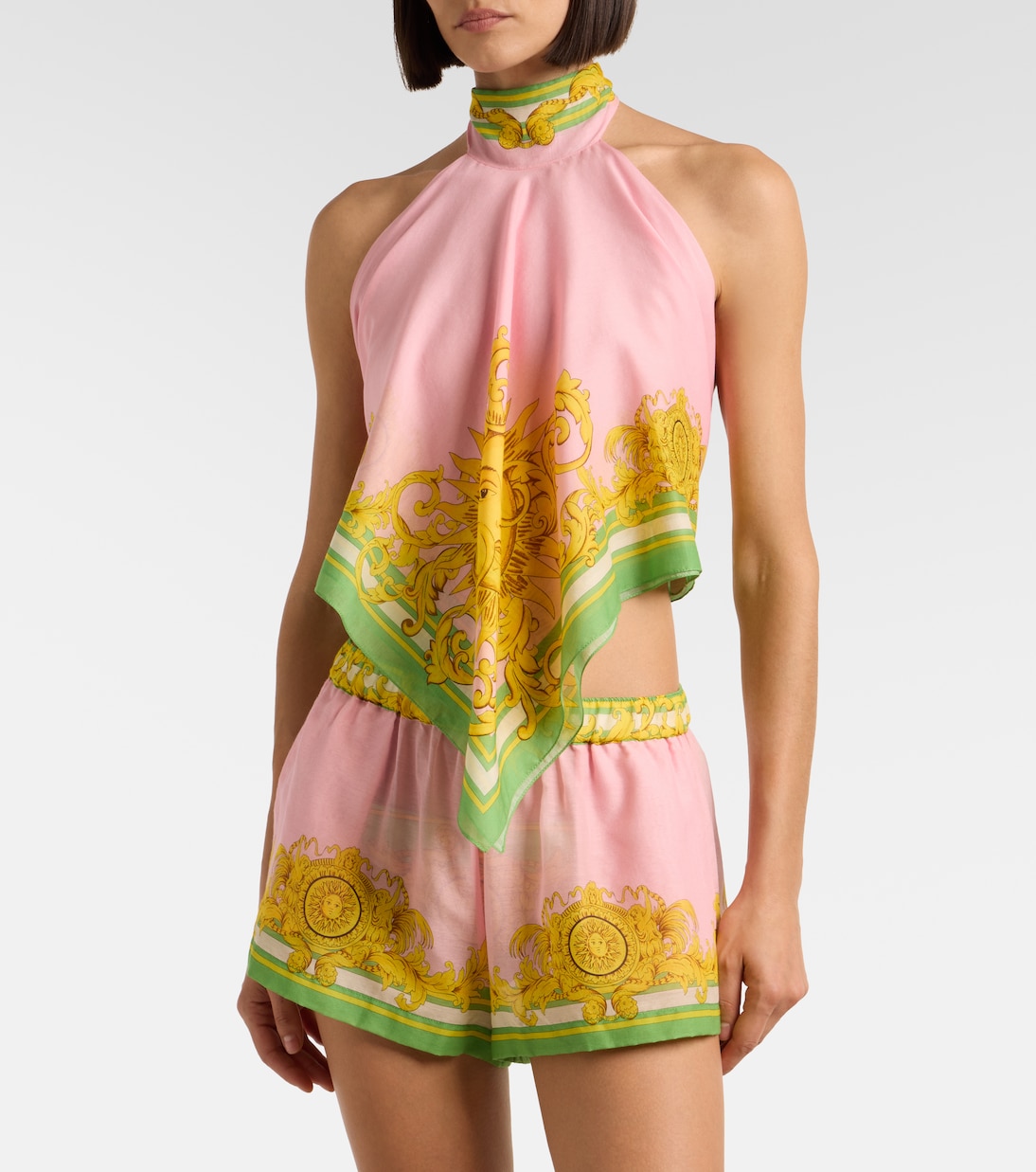 Printed cotton and silk voile top | Versace
