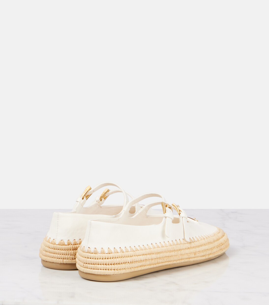 Leather and raffia Mary Jane flats | Prada
