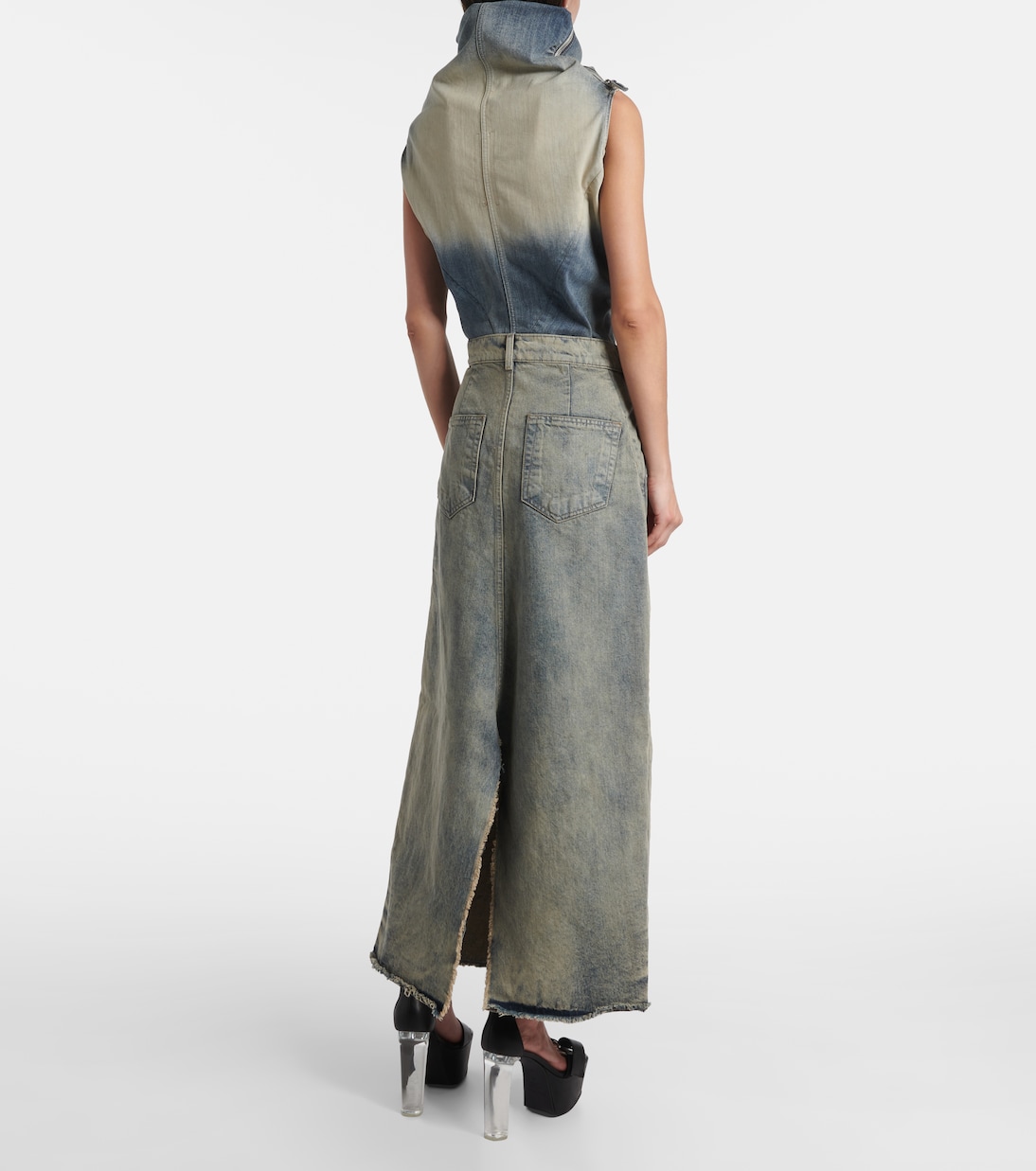 Distressed denim maxi skirt | Rick Owens