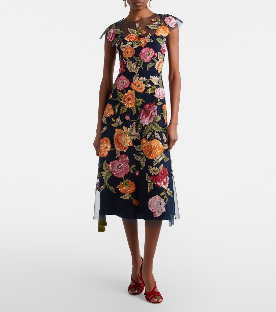 Floral sequined tulle midi dress | Carolina Herrera